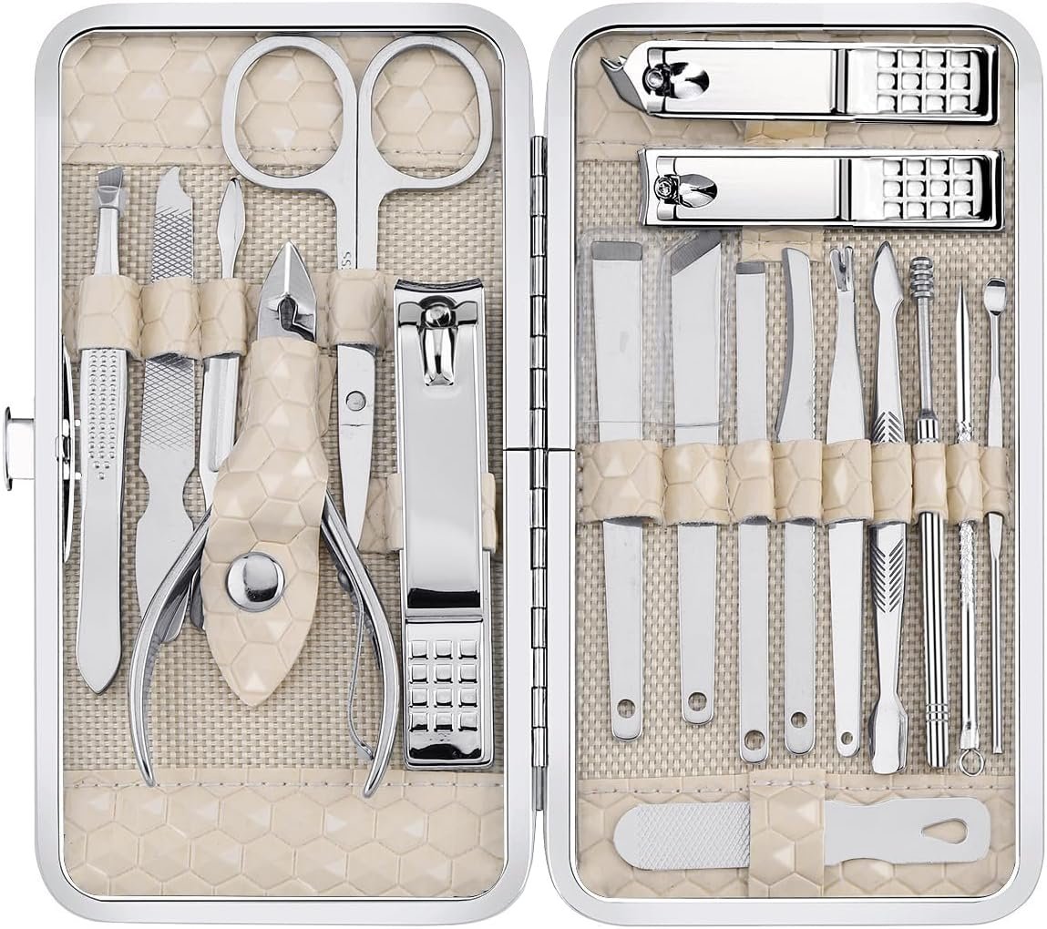 Yougai Nail Clippers Set for Men and Womens Gift Manicure Set 18 Pieces Stainless Steel Manicure Kit,Nail Care Tools with Luxurious Travel Case