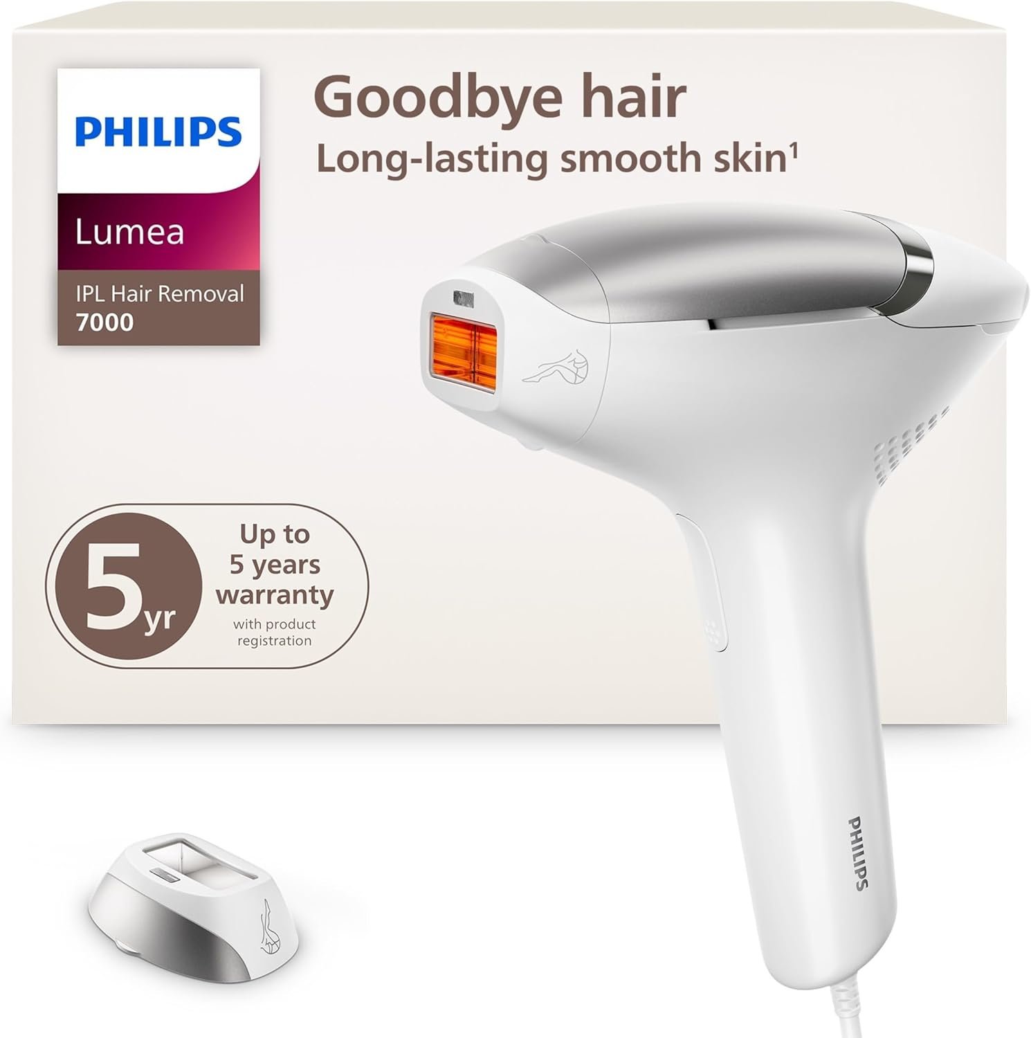 Philips Lumea 7000 Series IPL Hair Removal Device – Permanent Laser Hair Reduction for Women & Men, Easy and Comfortable Use at Home, SenseIQ, Uniquely Curved Attachment for Body, BRI931/03