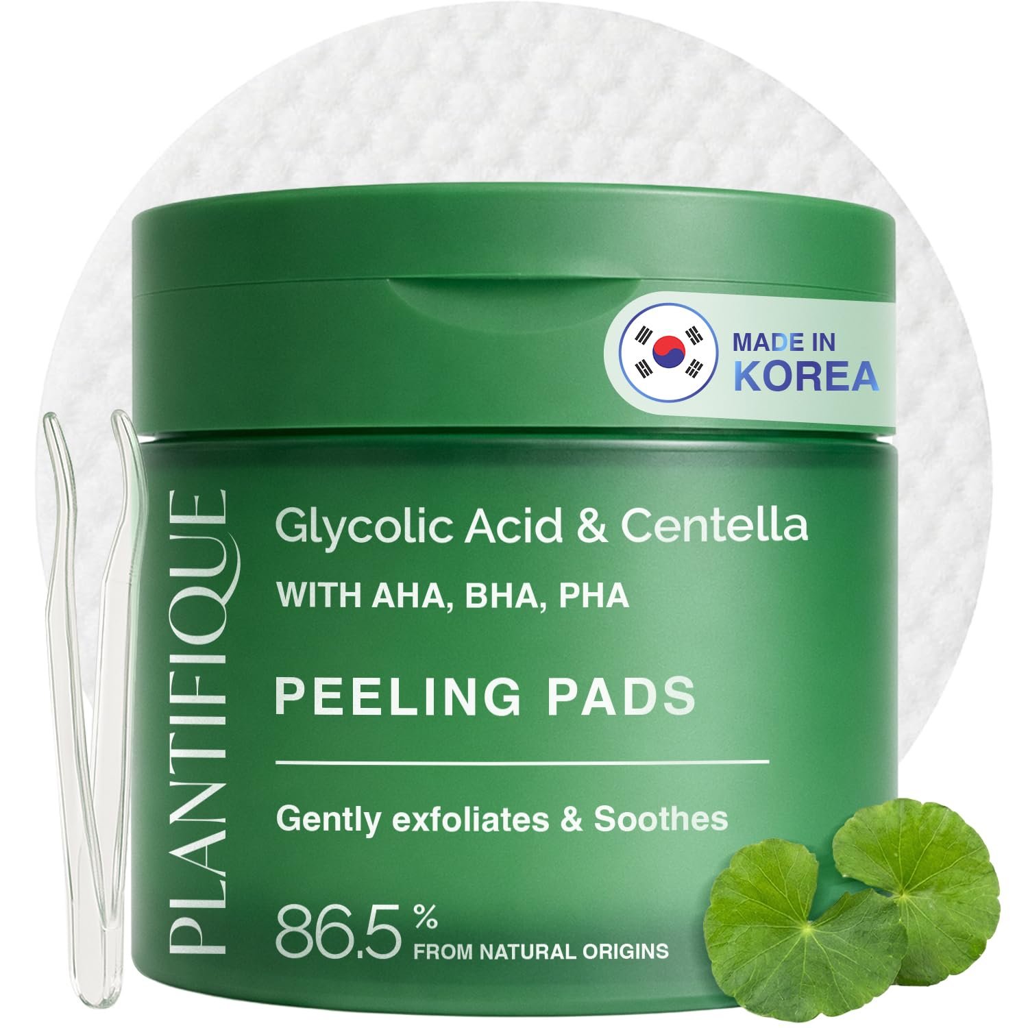 PLANTIFIQUE Korean Glycolic Acid Toner Pads 60 Pcs with Niacinamide, CICA – AHA BHA PHA Face Daily Peel Exfoliating Pads Formula for Gentle Skin Renewal for All Skin Types – Refillable Container