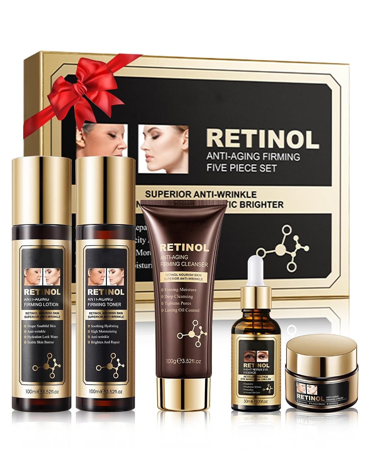 Skin Care Set,5 in 1 Moisturizing Anti Aging Firming Skincare Kit for Wrinkles Fine Lines,Facial Skincare Toiletries Product Set, Women’s Mother’s Day Beauty Gift Kit for Mature Women Mom Mother Wife