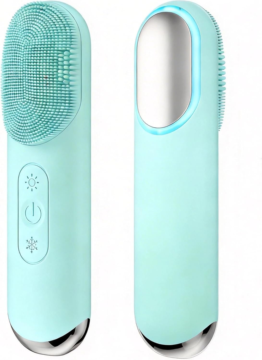 Silicone Facial Cleansing Brush, Portable Electric Face Scrubber with Hot Cold Vibration, 3 Modes, USB‑C Rechargeable, Deep Cleansing, Exfoliating, Pore Minimizing Skin Care Tool for Women Men(Green)
