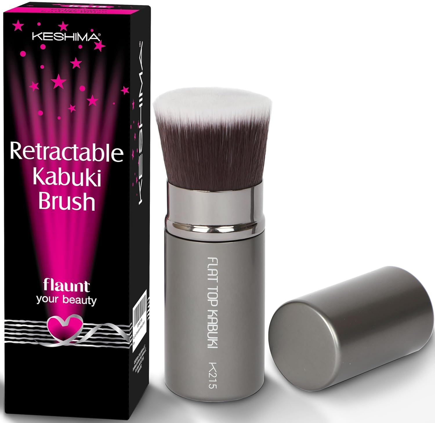 Flat Top Retractable Makeup Brush by Keshima – Premium Retractable Kabuki Brush, for Foundation Liquid Makeup, Powder, Cream and Blush