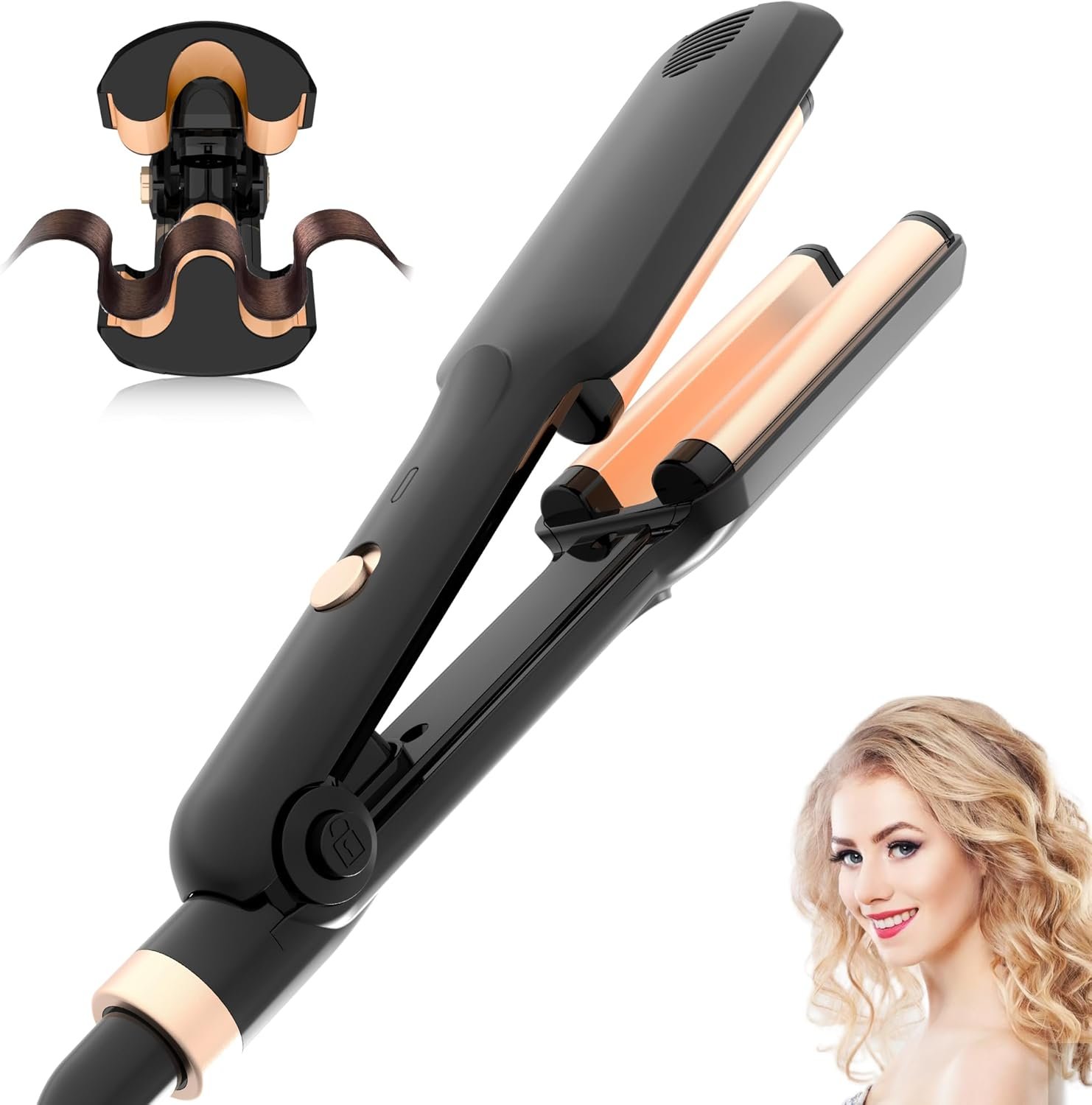 Mini Hair Crimper for Women Heating up 390°F, Waver Curling Iron 100-240V Crimping Iron for All Style (9.5 Inch/1.5 Inch)