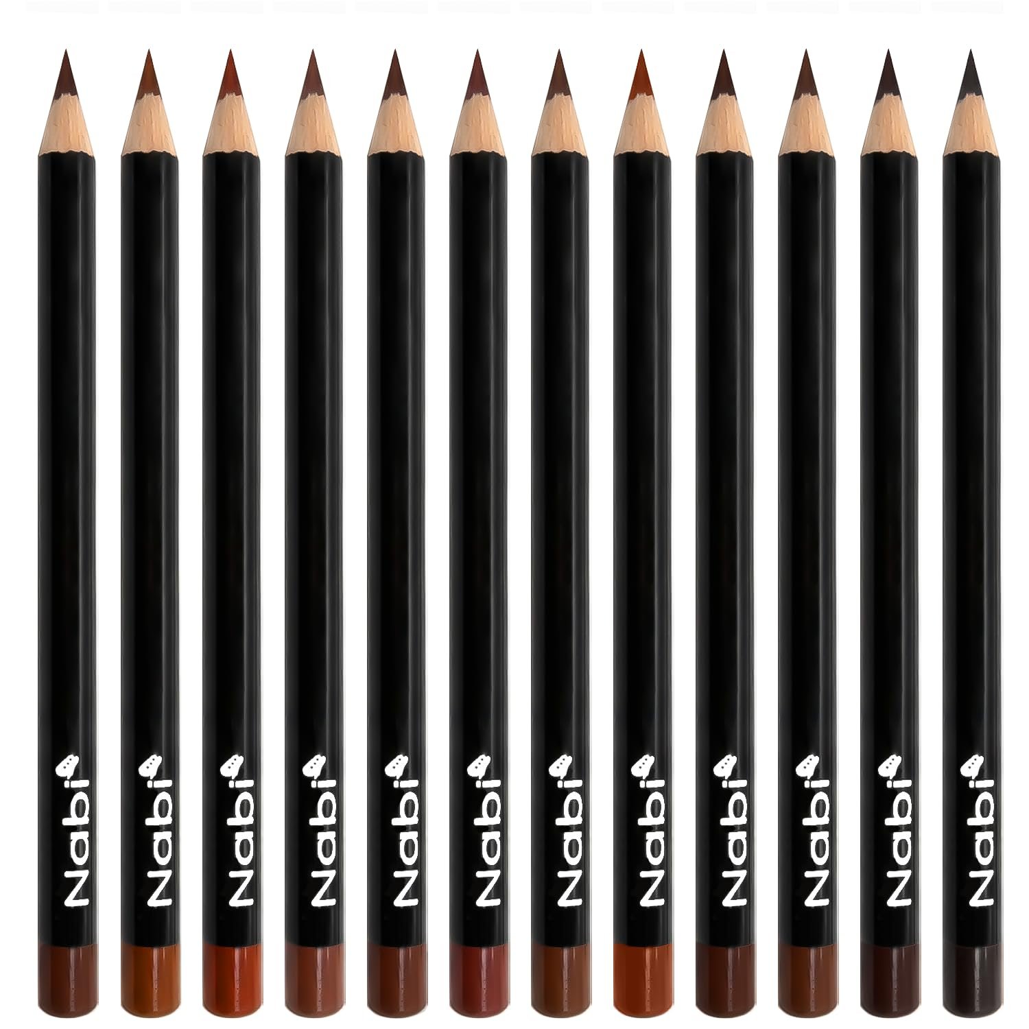 Nabi 12-Piece Brown Lip Liner Pencil Set – Assorted Brown Tones | Long-Lasting Creamy Formula | Lip Makeup Kit for Women