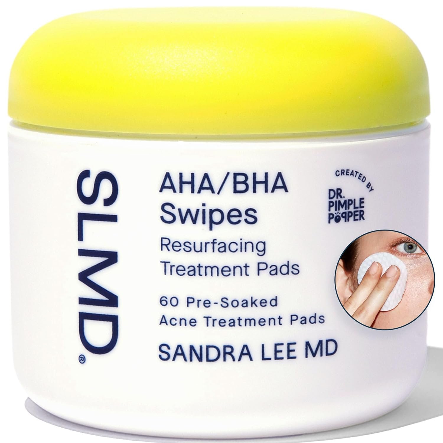 SLMD by Dr. Pimple Popper – AHA BHA Toner Pads Swipes, Salicylic Acid, Glycolic Acid & Lactic Acid – Daily Resurfacing Pads for Face & Body – Facial Exfoliating Resurface, Treat, and Prevent Acne