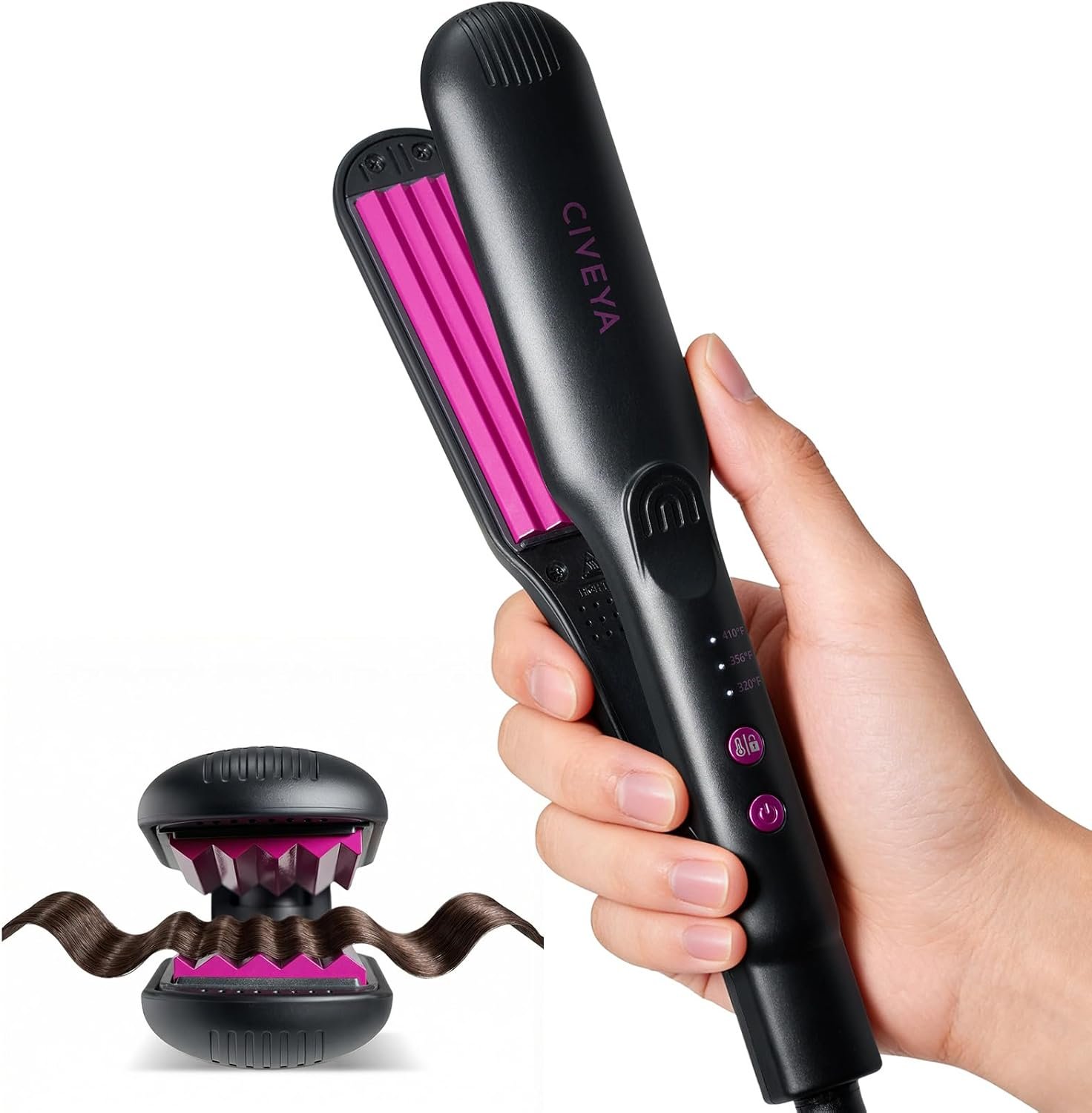 CIVEYA Hair Volumizing Iron, Root Lifter Micro Crimper Hair Tool for Volume, 3 Adjustable Temps, Fast Heat Up, Worldwide Voltage