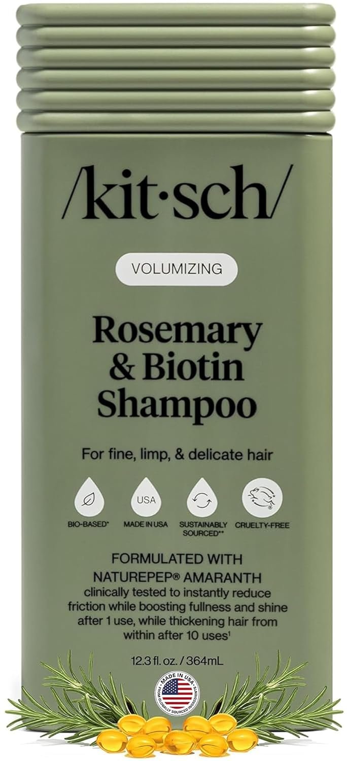 Kitsch Volumizing Rosemary & Biotin Liquid Shampoo for Hair Growth – Shampoo for Women & Men, Boosts Fullness & Shine After 1 Use – Clean Bio-Based Hair Care, Color-Safe, Made in USA – 12.3 oz