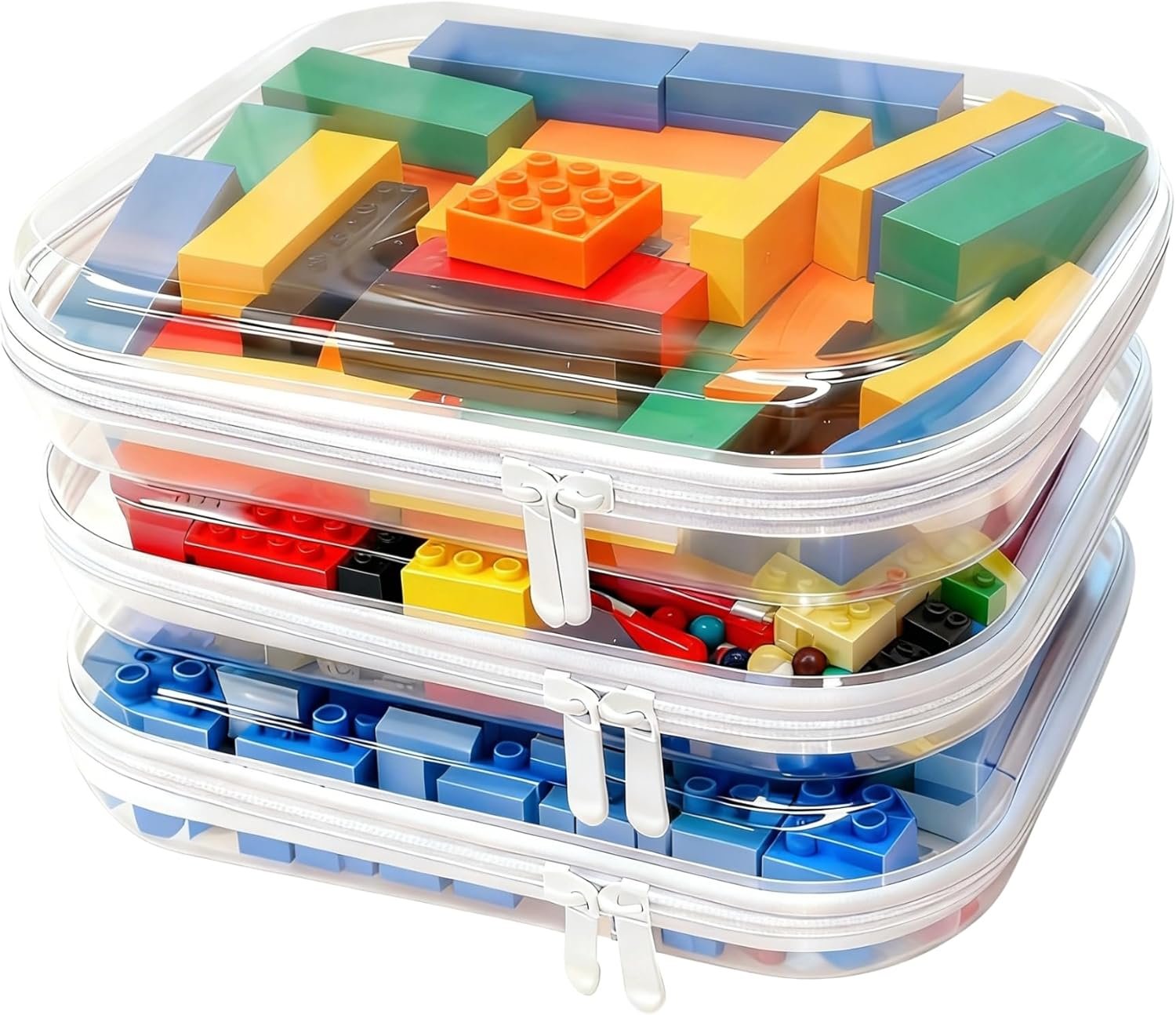3PCS Clear Hard Shell Zipper Case,Toy Organizers and Storage Box,Clear Toiletry Cosmetic Case,Travel Makeup Bags,Diaper Bag Organizer,Pencil Case,Medium Stackable Portable Zipper Pouches 9.85*7.9*2 IN
