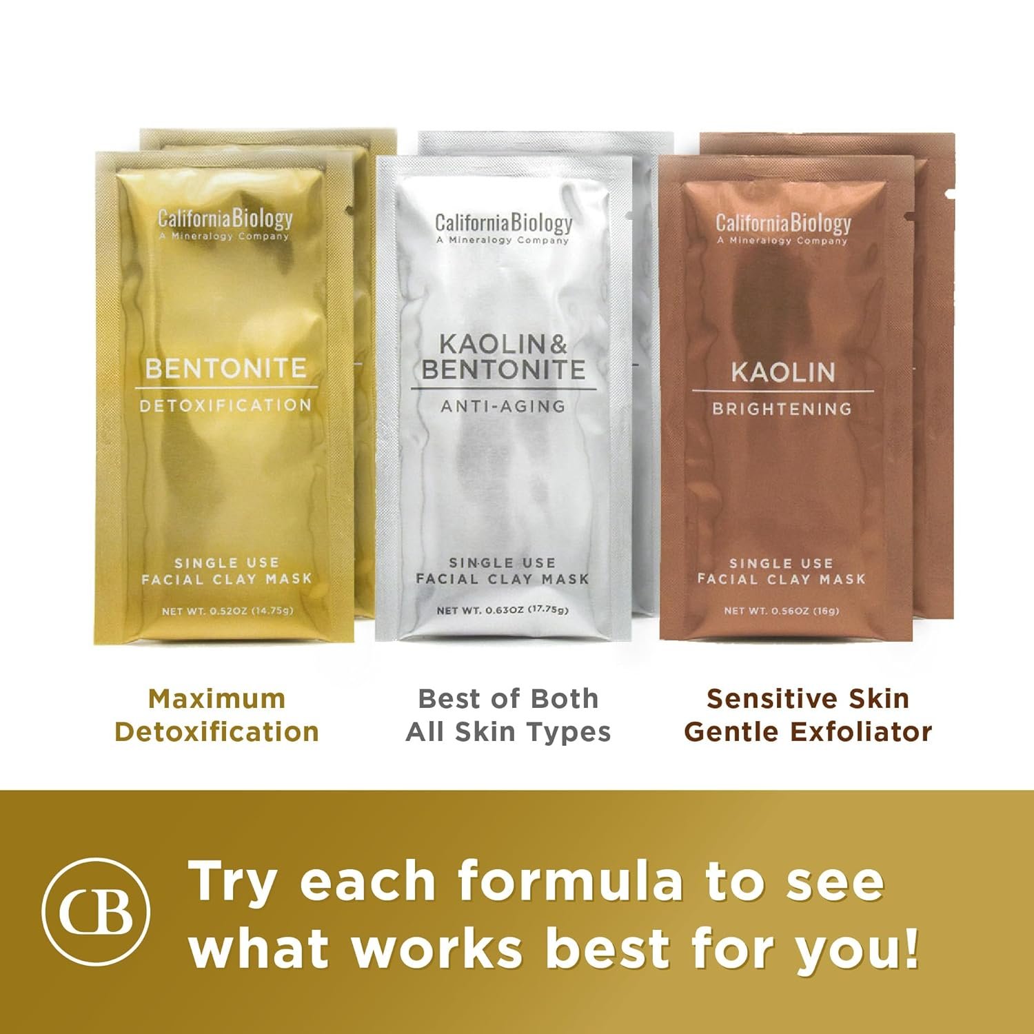 California Biology Clay Face Mask – 6 Count Variety Pack, Deep Pore Facial Masks | Kaolin Clay Powder & Calcium Bentonite Clay Skin Detox Treatment, Organic Face Mask for Women, Natural Cleaning Masks