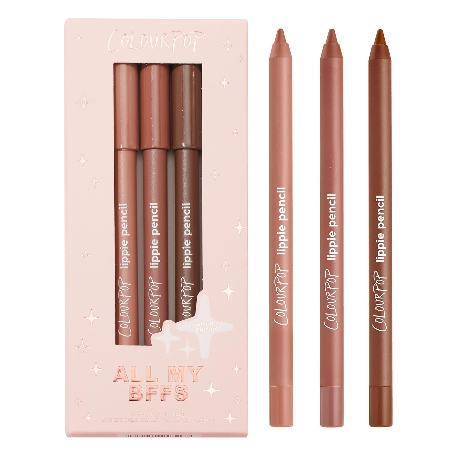 ColourPop All My BFFs Lippie Lip Pencil Kit – High-Pigment, Long-Lasting & Sharpenable Lip Liner with High-Impact Color – Includes Shades BFF, BFF 2 & 3 (3 Count)