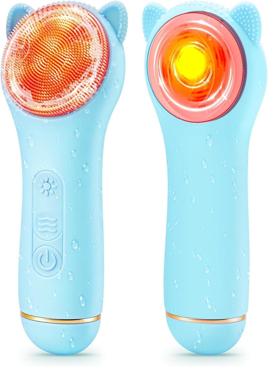 Face Scrubber Facial Cleansing Brush – Silicone Waterproof Rechargeable Electric Exfoliator Scrubber with Heated, 7 Colors LED Light Therapy, Makeup Remover Cleansing and Massaging (Blue)