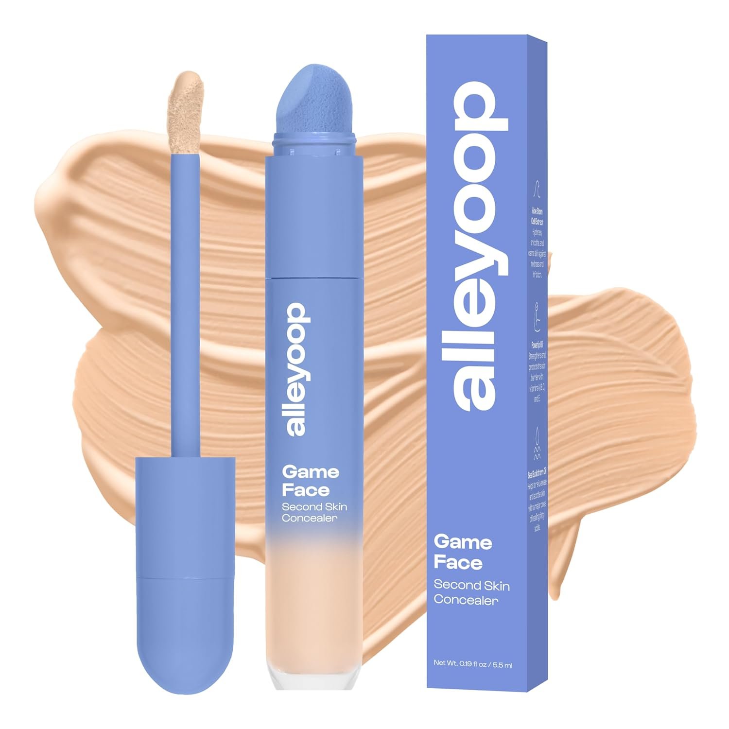 Alleyoop Game Face Makeup Concealer – Lightweight, Buildable Under Eye Concealer for Dark Circles, Hydrating Cream Formula for Women with Aloe Stem Cell – Smooth, Crease-Proof Makeup, Standout