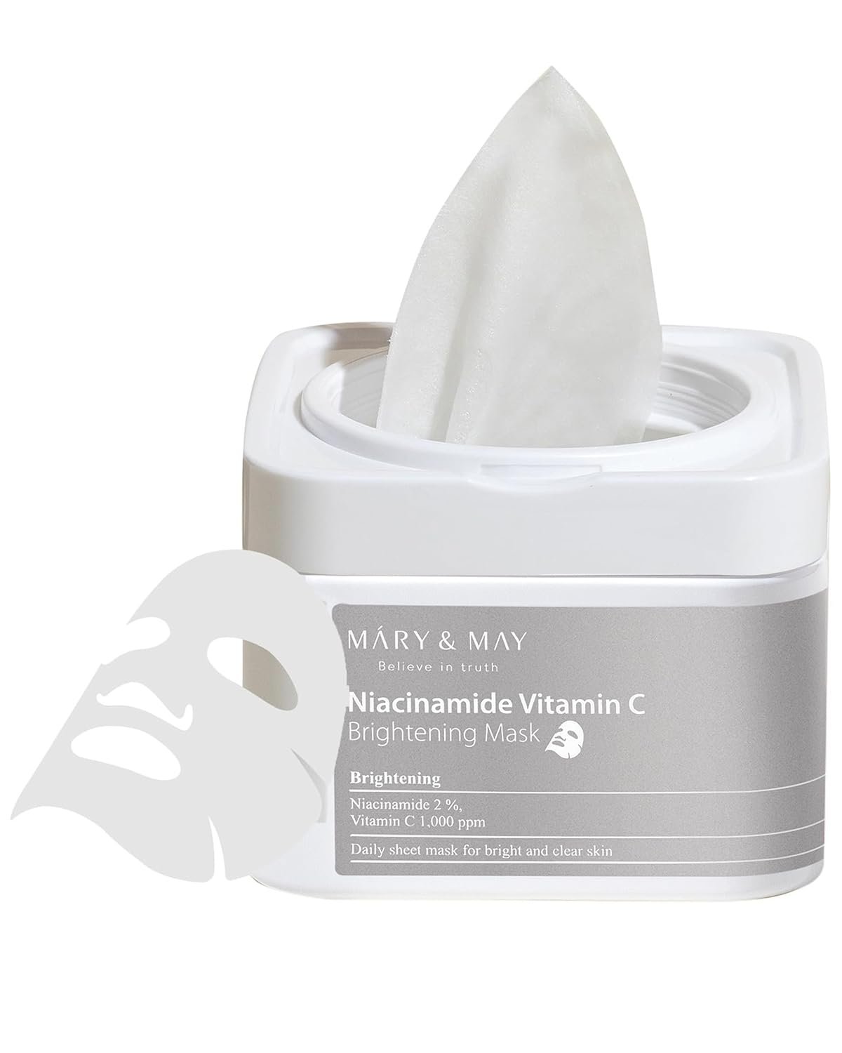 Mary&May Niacinamide Vitamin C Mask (30 Sheets) – Korean Face Mask for Glowing Skin – Daily Sheet Mask for Dark Spots & Dullness – Fragrance-Free, 13.52 fl.oz