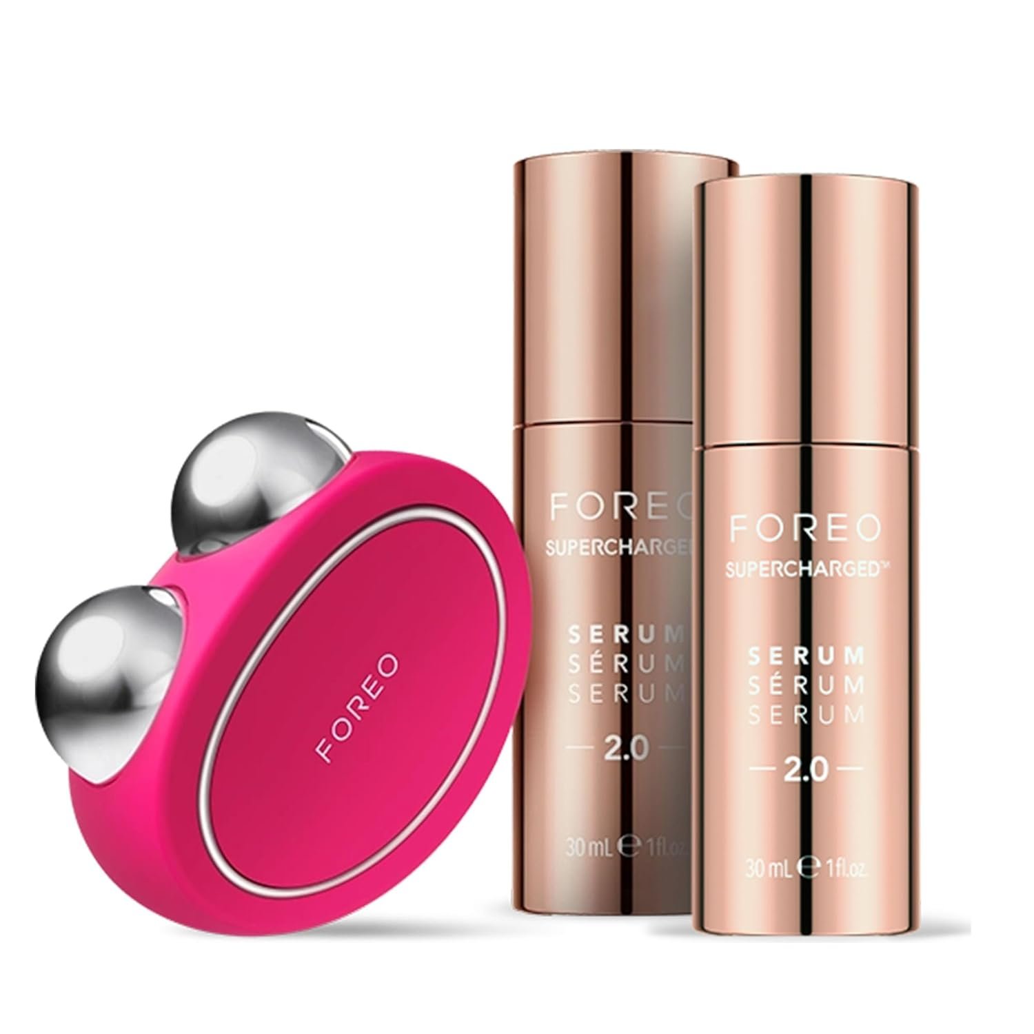 FOREO Age-Defying Bear Bundle – Bear Microcurrent Facial Device + 2 x Conductive Serum 1 fl.oz. – Anti Aging Face Massager – Skin Care Tools Set for an Instant Face Lift – Fuchsia