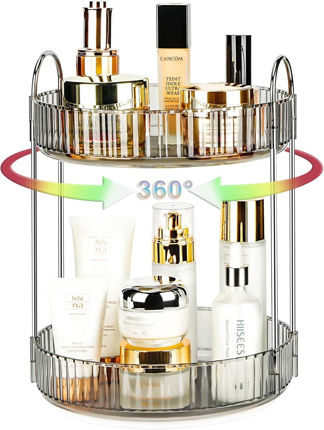 360 Rotating Makeup Organizer, 2 Tier Lazy Susan Bathroom Counter Organizer, Skincare Organizers, Spinning Perfume Organizer & Vanity Organizer Countertop (Classic Grey, 2 Tier)