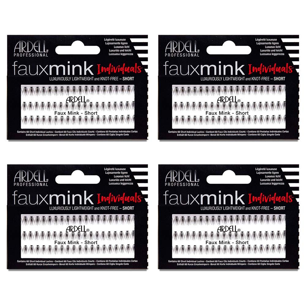 Ardell Faux Mink False Eyelashes, Individual Lashes Short, Black – Natural Look DIY Lash Clusters, Eyelash Extensions, 4 Pack