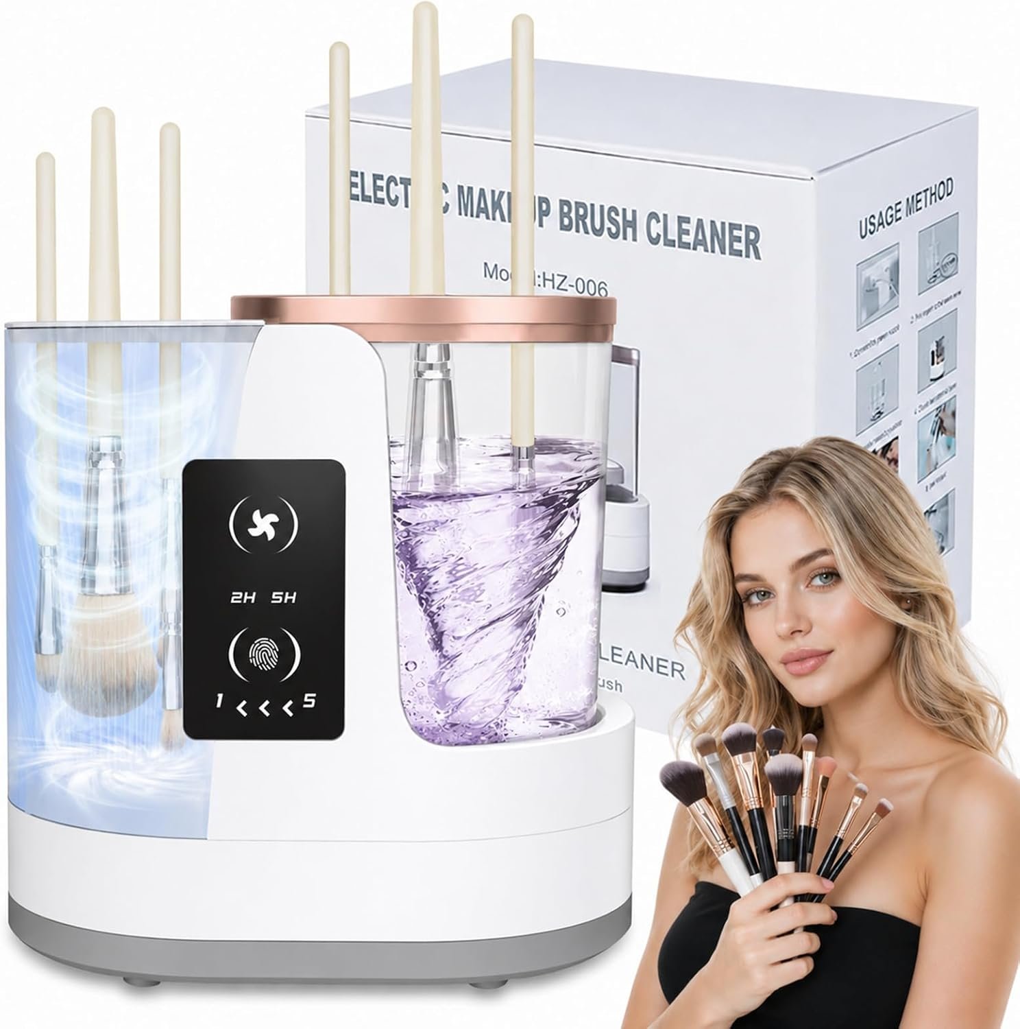 Electric Makeup Brush Cleaner 3-in-1, Automatic Brush Washing & Air-Drying Machine, Dual-Direction Deep Cleaning, Adjustable 2H/5H Drying, Fits Most Brush Sizes, Plug-in Design (2026 Upgrade)