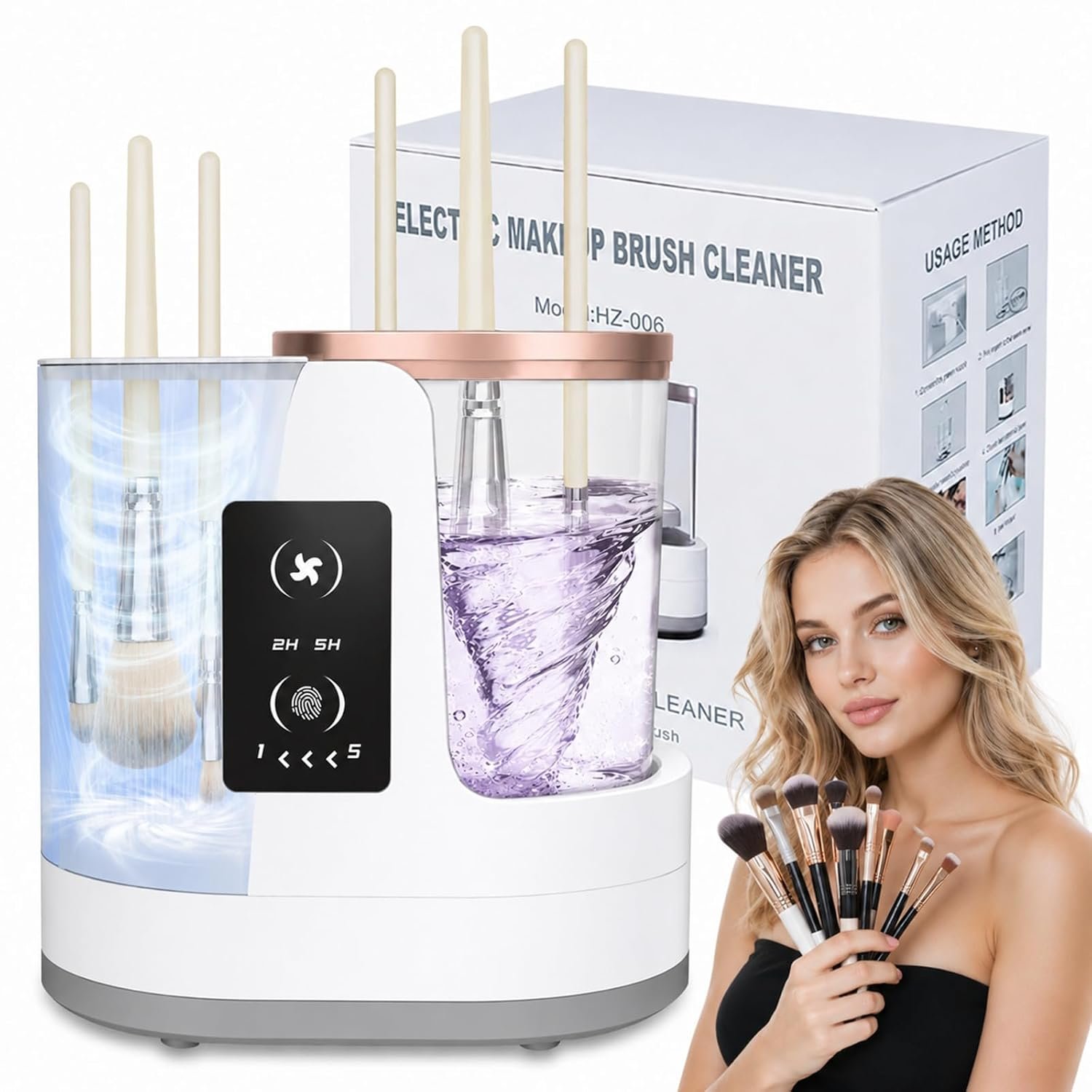 Electric Makeup Brush Cleaner 3-in-1, Automatic Brush Washing & Air-Drying Machine, Dual-Direction Deep Cleaning, Adjustable 2H/5H Drying, Fits Most Brush Sizes, Plug in Design (2026 Upgrade)