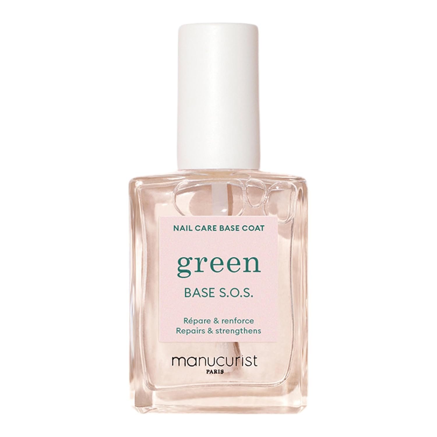 MANUCURIST – S.O.S. Base Coat – Enriched with Vitamins C and B5 – Nail Fortifier – Repairs and Strengthens – Care for Very Damaged Nails – Vegan, Up to 78% Plant-Based – 0.5 fl oz