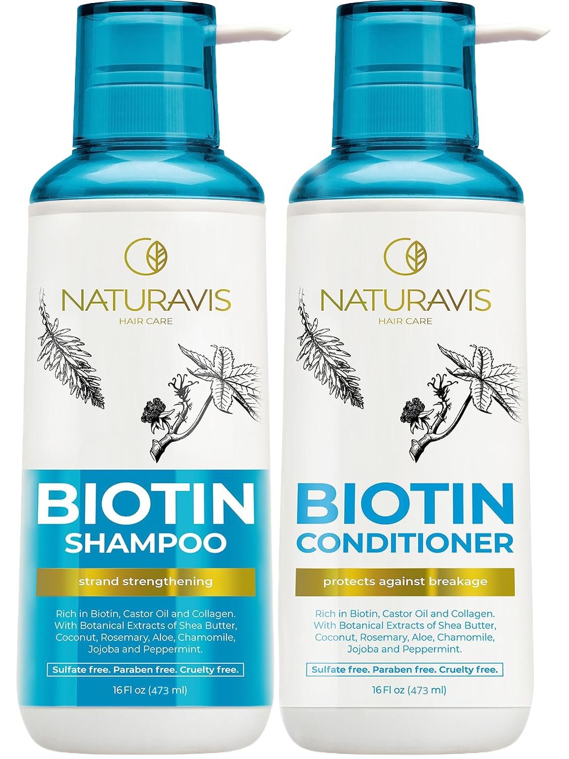 Biotin Shampoo and Conditioner Set with Castor Oil – Sulfate Free Formula to Boost Volume for Thinning Hair – Thickening Ingredients for Men and Women – Volumizing Salon Grade Treatment with Rosemary