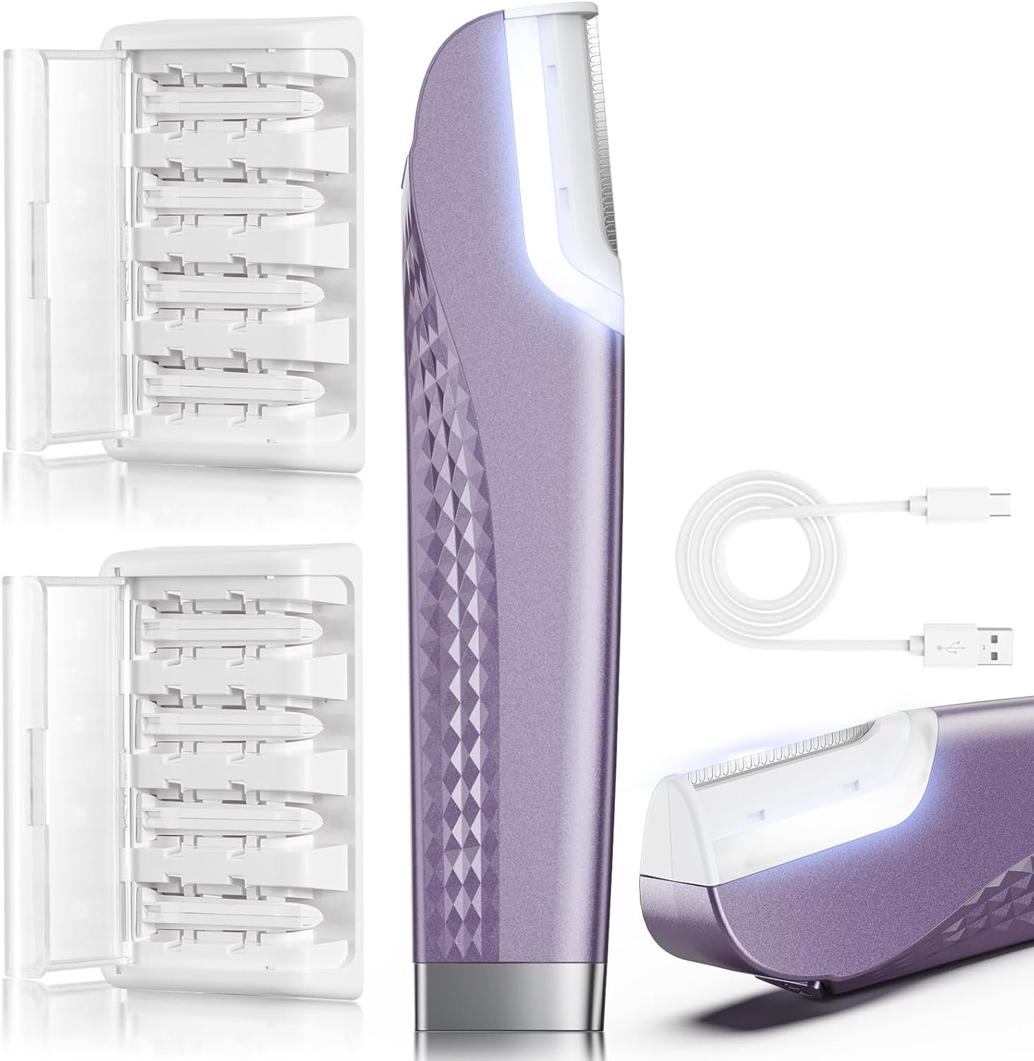Dermaplane Razor for Women Face, 3 Adjustable Dermaplaning Tool,Facial Hair Removal Razors with Led Light for Peach Fuzz,Rechargeable Facial Hair Remover with 8 Replacement Blades (Purple)