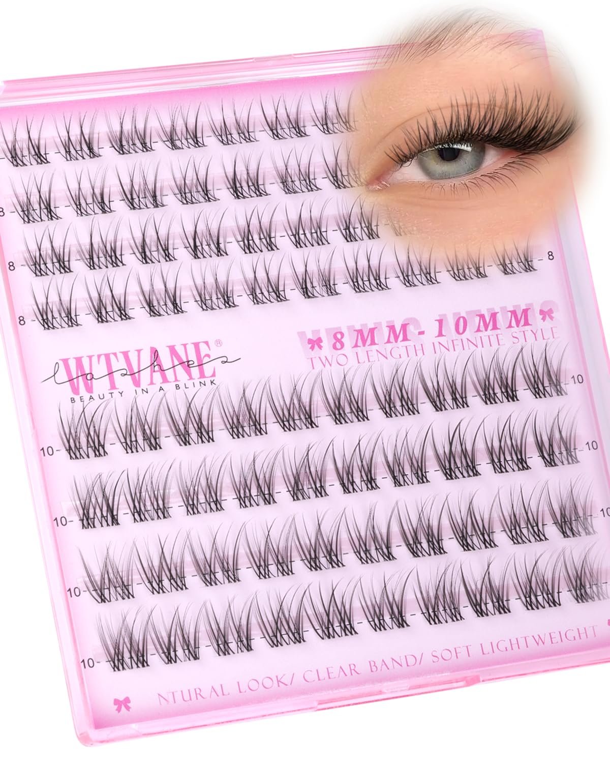 Wispy Lash Clusters Short Cluster Eyelash Extensions 8-10mm Natural Lash Extensions Soft Clear Band Lashes Clusters C-Curly Individual Lashes Natural Lash Extensions Look Glasses Friendly
