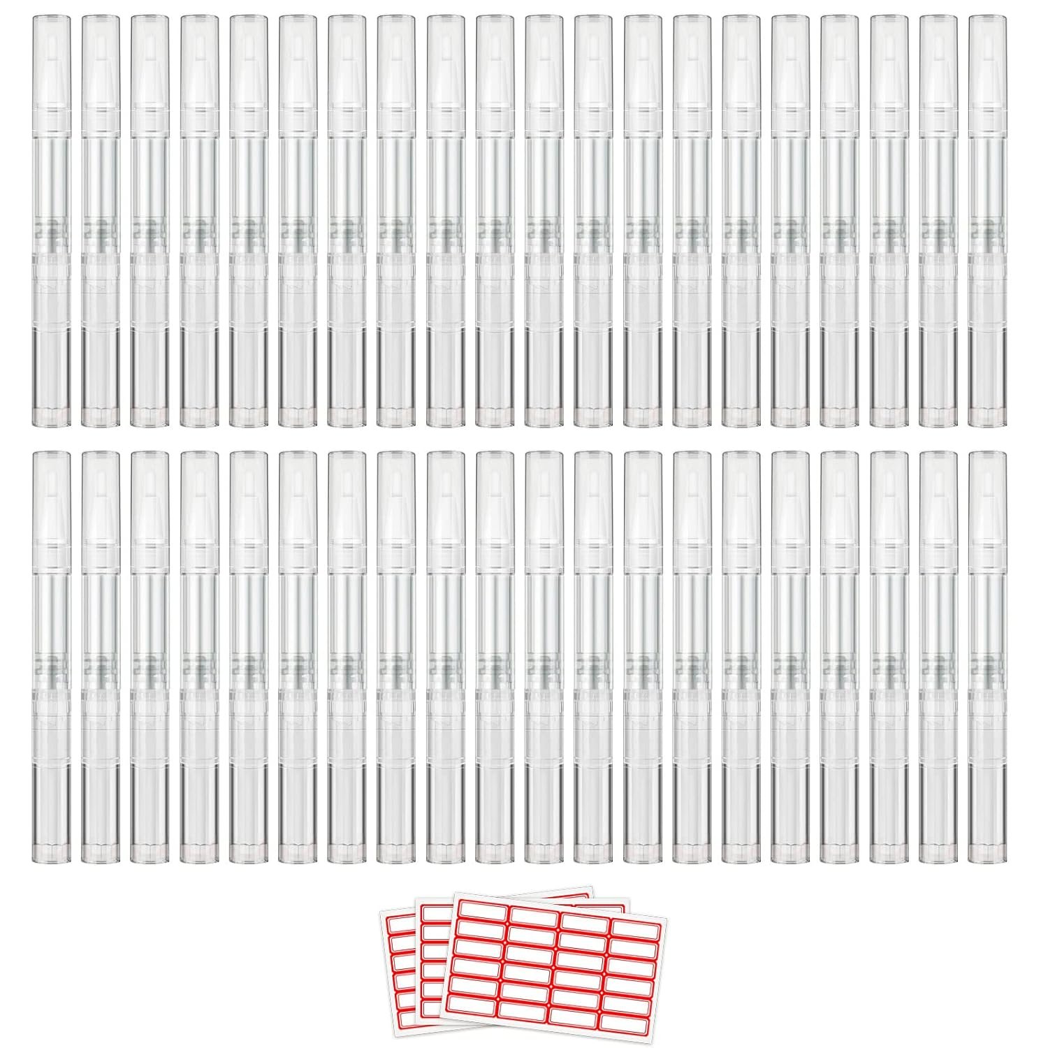 40 Pieces 3 ml Empty Cuticle Oil Pen Containers, Empty Nail Oil Pen Containers, Transparent Twist Pens with Brush Tip, Cosmetic Lip Gloss Containers, with 3 Stickers