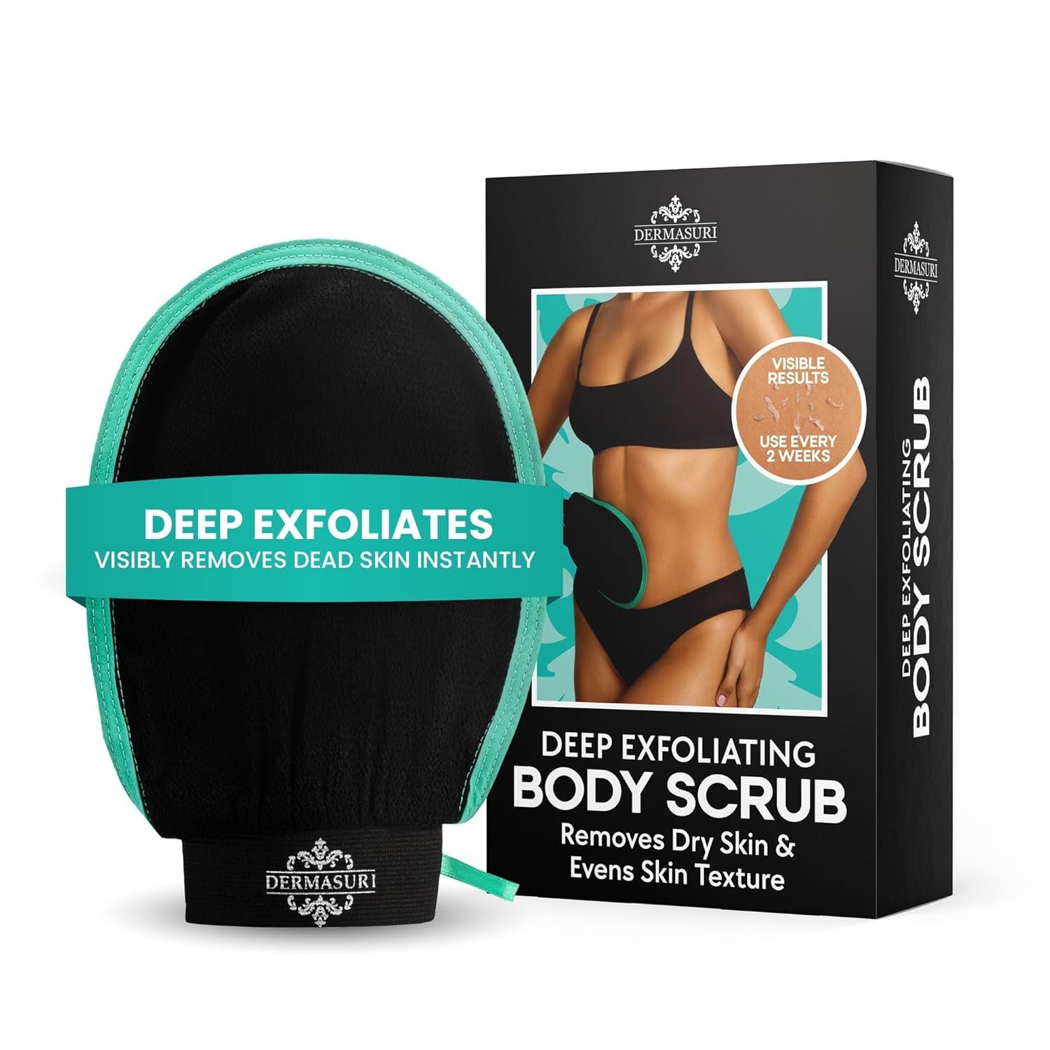 Dermasuri – Deep Exfoliating Glove – Korean Exfoliating Mitt & Body Scrubber – Keratosis Pilaris Treatment Scrub – Self Tanner Mitt & Ingrown Hair Exfoliator – Shower Gloves for Women & Men – (1 Pack)