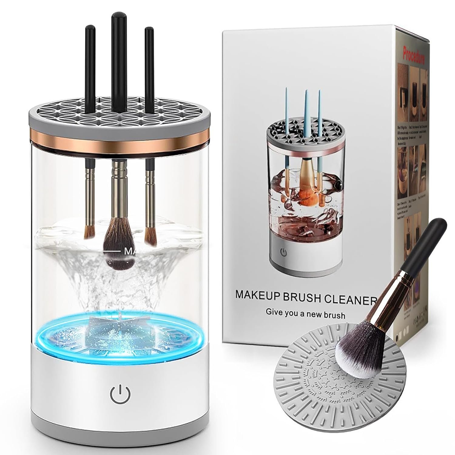 Electric Makeup Brush Cleaner Machine, Efficient Makeup Brush Cleaner for All Brush Types, Keeps Brushes Hygienic and Skin Healthy，1 Pack – White