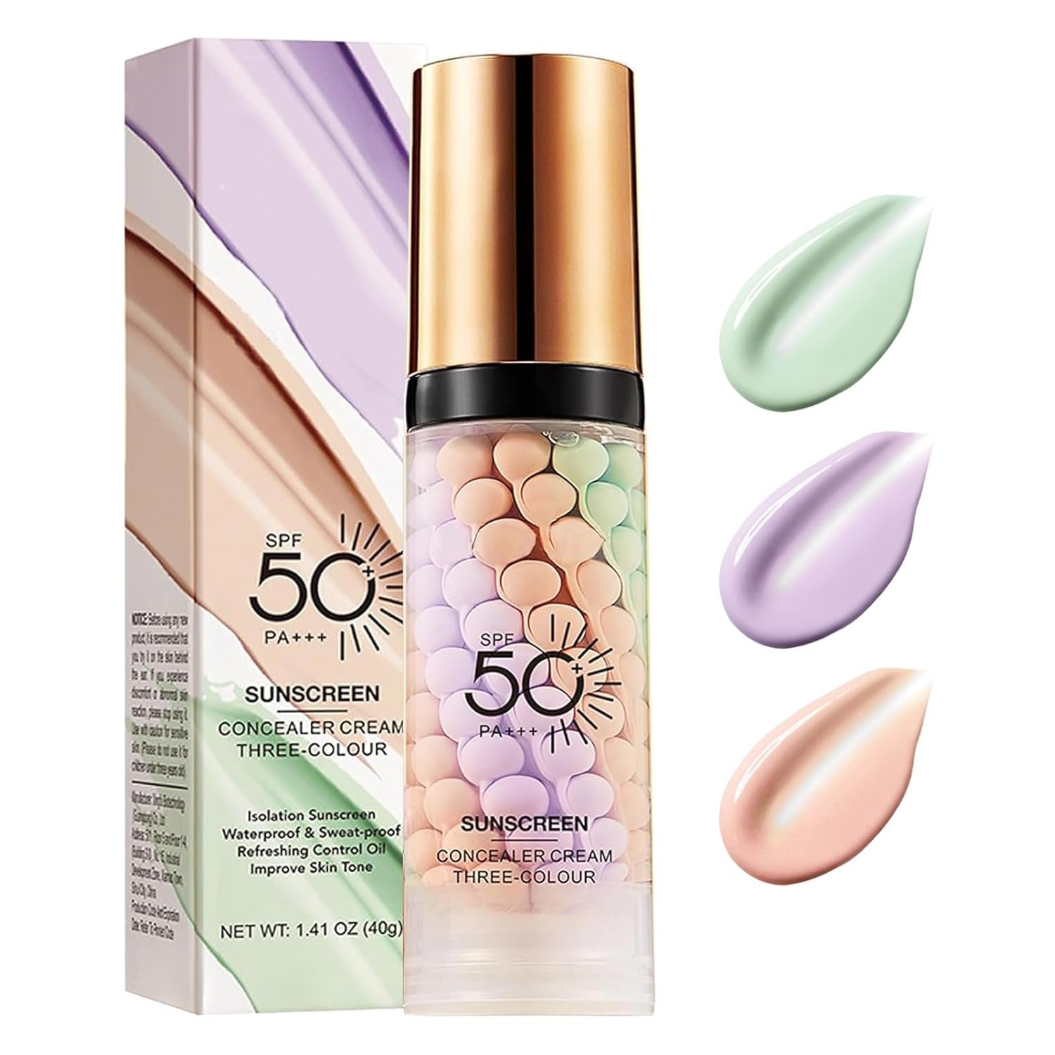 3 In 1 Primer for Face Before Makeup, SPF 50,Sunscreen Isolation Cream Face Tinted Moisturizer, One Step Color Corrector, Makeup Primer Oil Control & Concealer Skin Tone Correcting,Radiance Skin