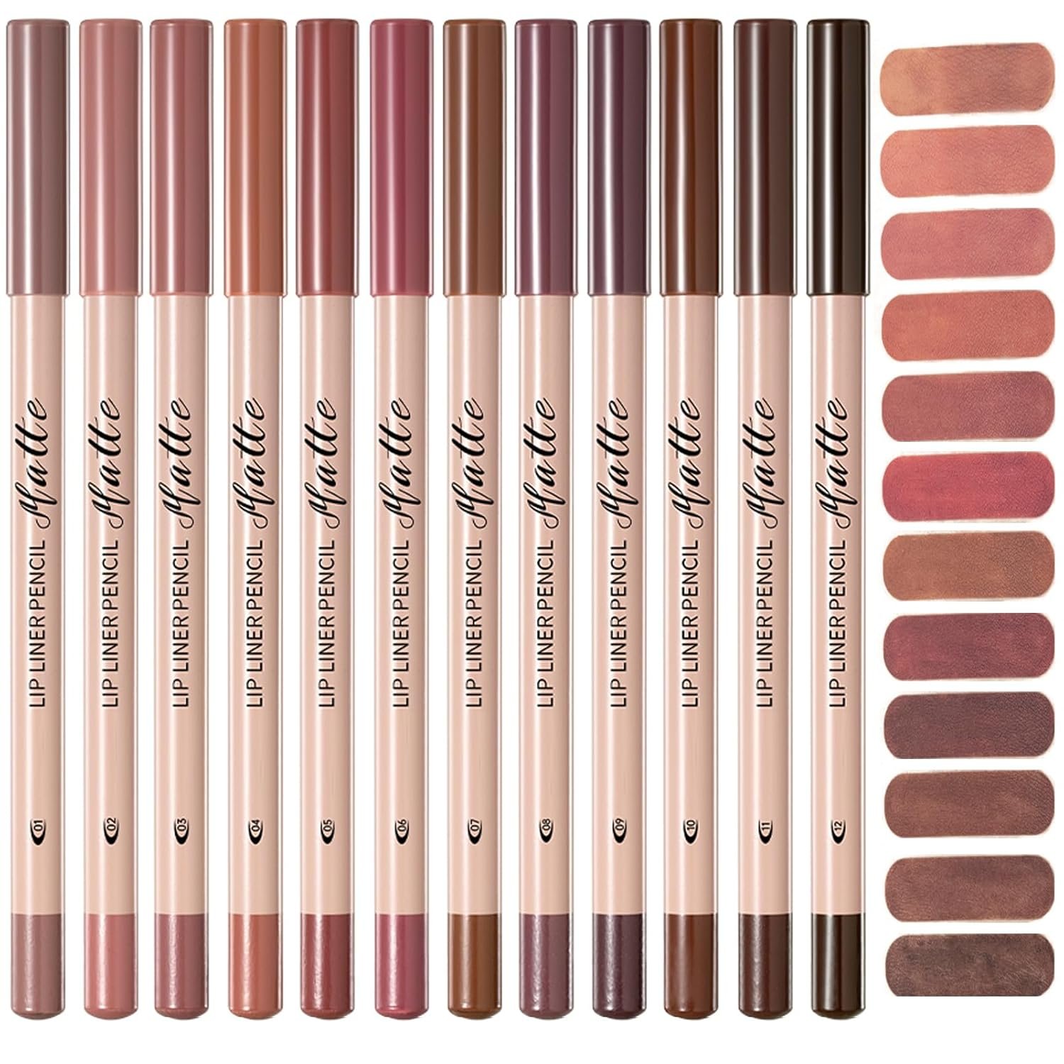 Matte Lip Liner Set, 12 Colors Brown Tone Natural Lip Makeup, Ultra Fine Lip Liner & Eyeliner Set, Creamy, Long Lasting, High Pigmented Pencil, Various Shades of Brown