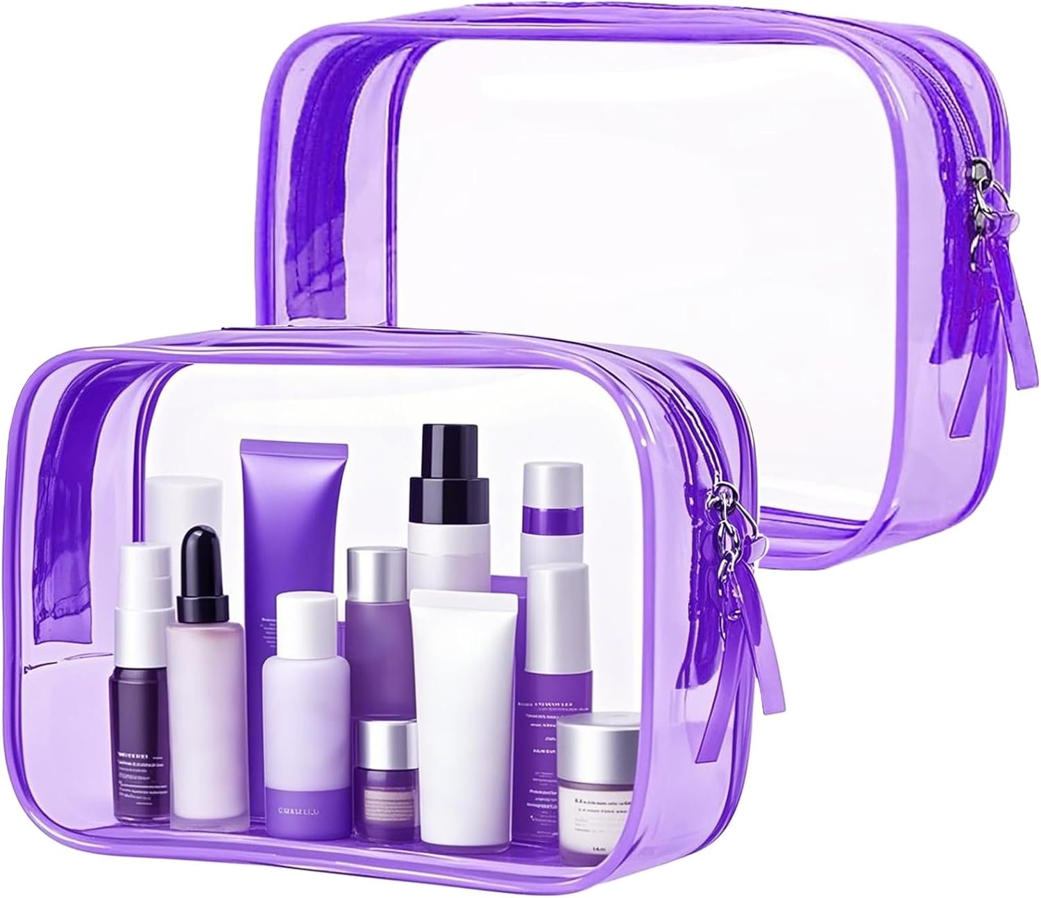 PLULON 2 Pack Clear Travel Toiletry Bag, TSA Approved Toiletry Bag Clear Makeup Bag Quart Size Portable Cosmetic Bags Carry on Travel Accessories Bag for Women Men – Purple