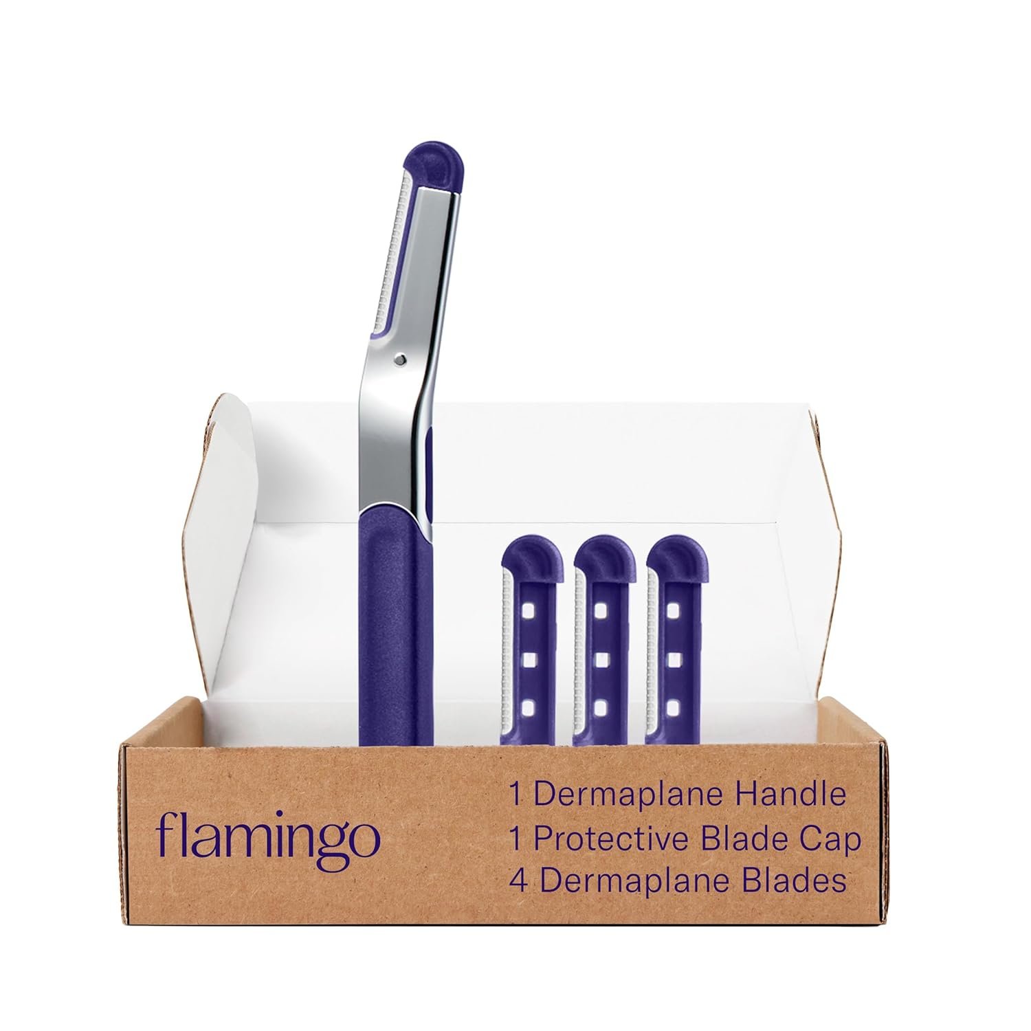 Flamingo Dermaplane Starter Set, Face Razors for Women, Smooth Skin, 1 Handle, 4 Refillable Dermaplane Razors, 1 Protective Blade Cap