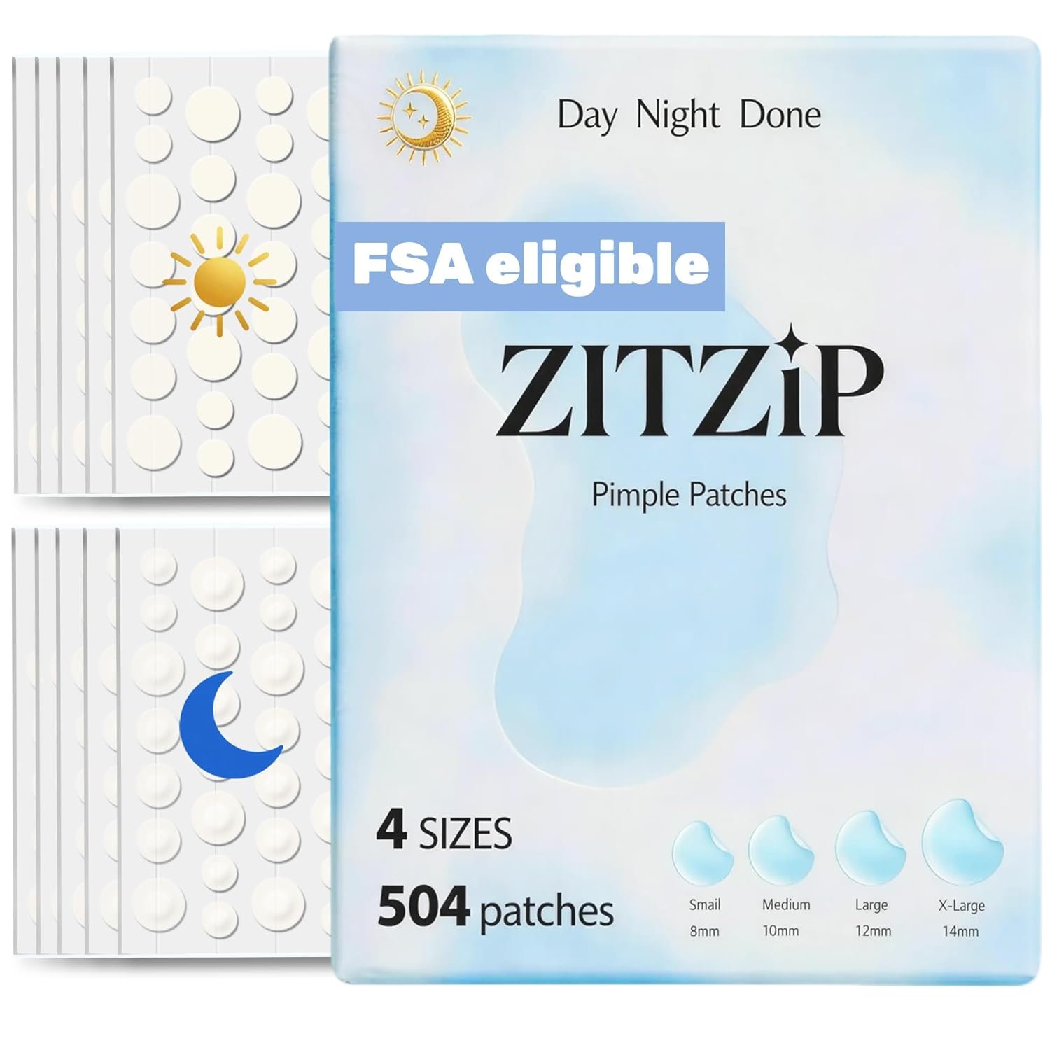 504 Count Hydrocolloid Pimple Patches, FSA Eligible Acne Patches for Face, 252Ct Invisible Daytime 252Ct Overnight Absorbent, Ultra-Thin Beveled Edge Zit Stickers for Blemishes & All Skin Types