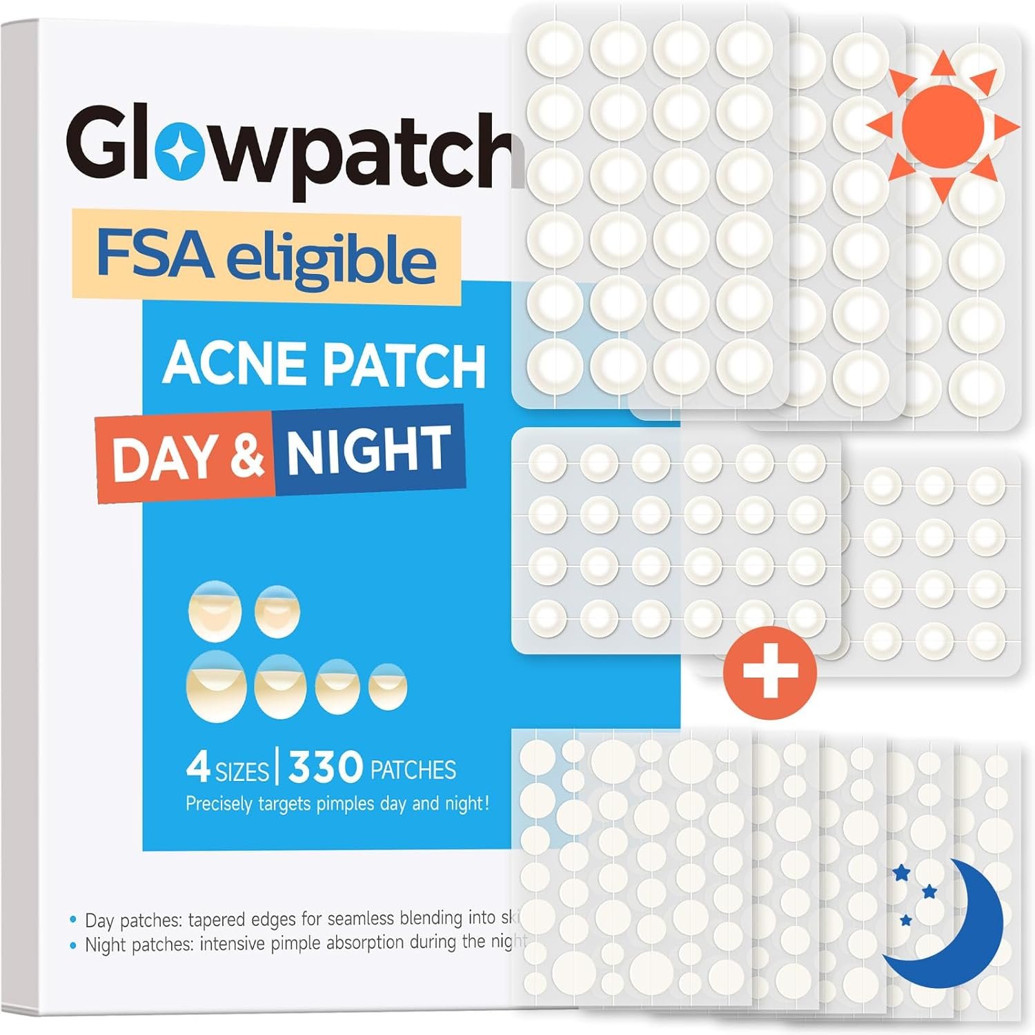 Pimple Patches for Face, Invisible Acne Patches 330 Count, Daytime Ultra Thin Spot Stickers for Covering Blemishes, Original Hydrocolloid Zit Patch 4 Sizes for Overnight Care (Day + Night)