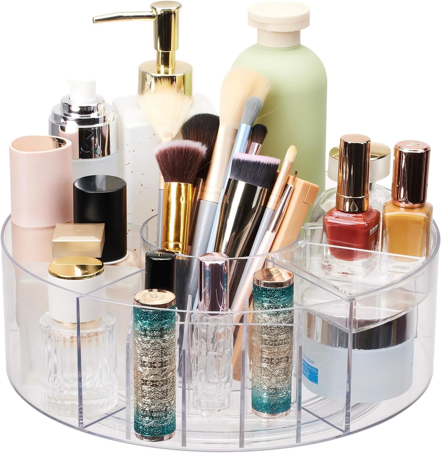 360 Rotating Makeup Organizer for Vanity, 10” Desk Acrylic Spinning Cosmetic Skincare Organizer Countertop, Large Clear Lazy Susan Round Organizer for Lotion, Lipsticks, Perfume, Brushes