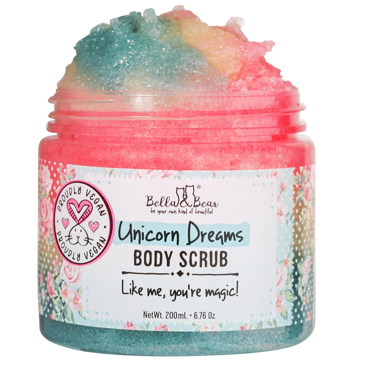 Bella & Bear Unicorn Dream Body Scrub – Vegan, Cruelty-Free, Paraben-Free Exfoliating Sugar Scrub for Smooth Skin – Mango, Pineapple & Vanilla