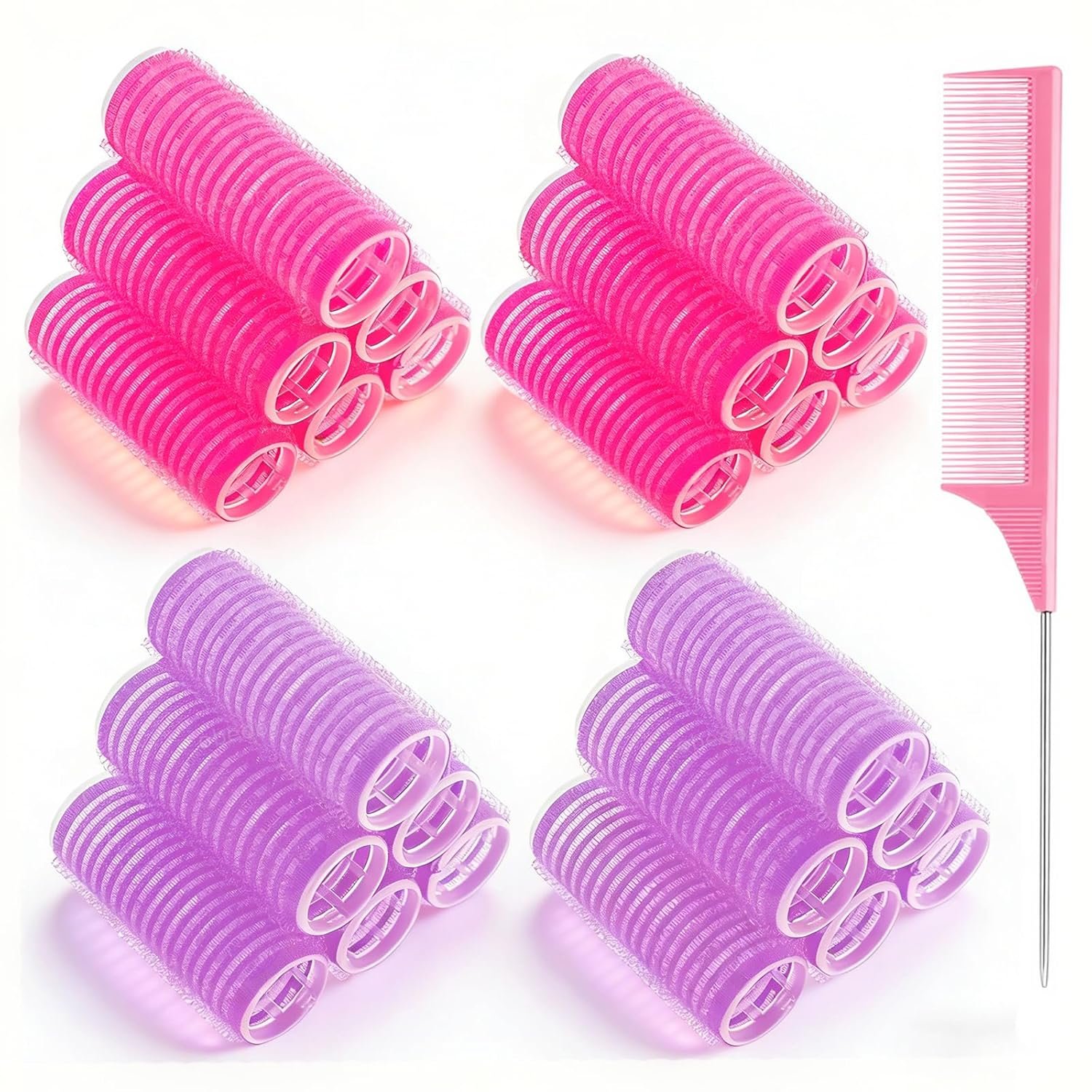 24 Pcs Self-Grip Small Hair Rollers Set, Curlers for Women Short Hair and Bangs, No Heat Hair Curlers to sleep in, Birthday Gifts Mothers (25 mm, Rose Red and Purple)