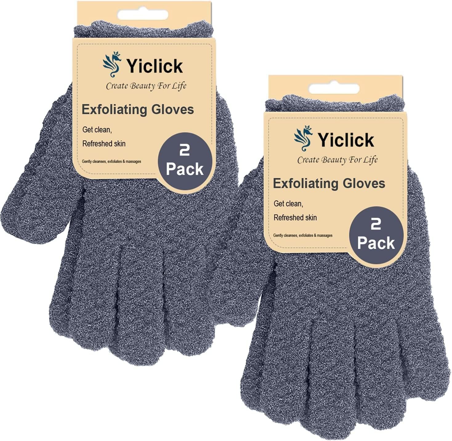 Yiclick Heavy Exfoliating Gloves 4Pcs, Exfoliating Mitt, Body Scrubber for Bath Shower Exfoliation, Body Scrub Exfoliator for Dead Skin Remover, Exfoliate Sponge Loofah Washcloth Men Women