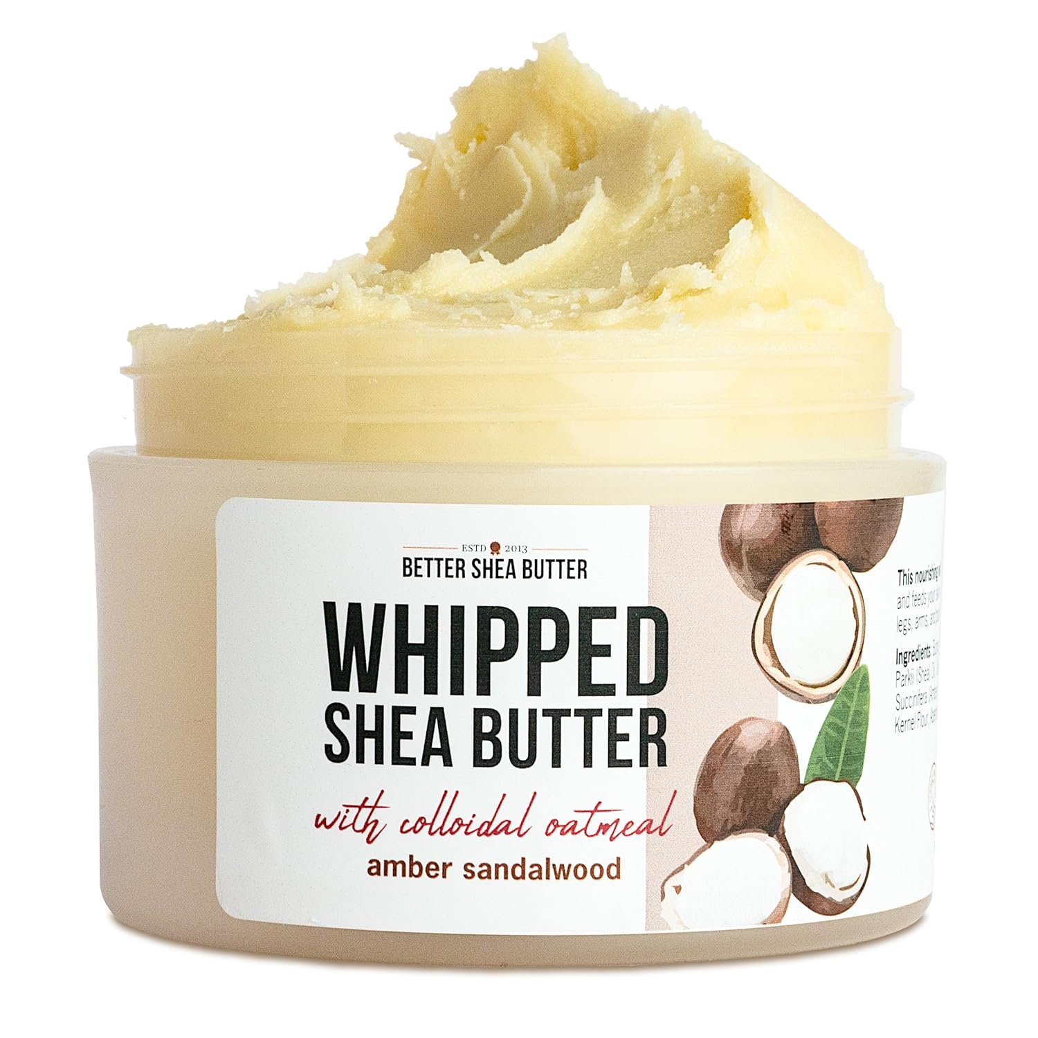 Whipped Shea Butter with Colloidal Oatmeal | Amber Sandalwood Essential Oil Blend | Deep Hydration Body Butter for Dry Skin | Water-Free Raw Shea Moisturizer for Men & Women
