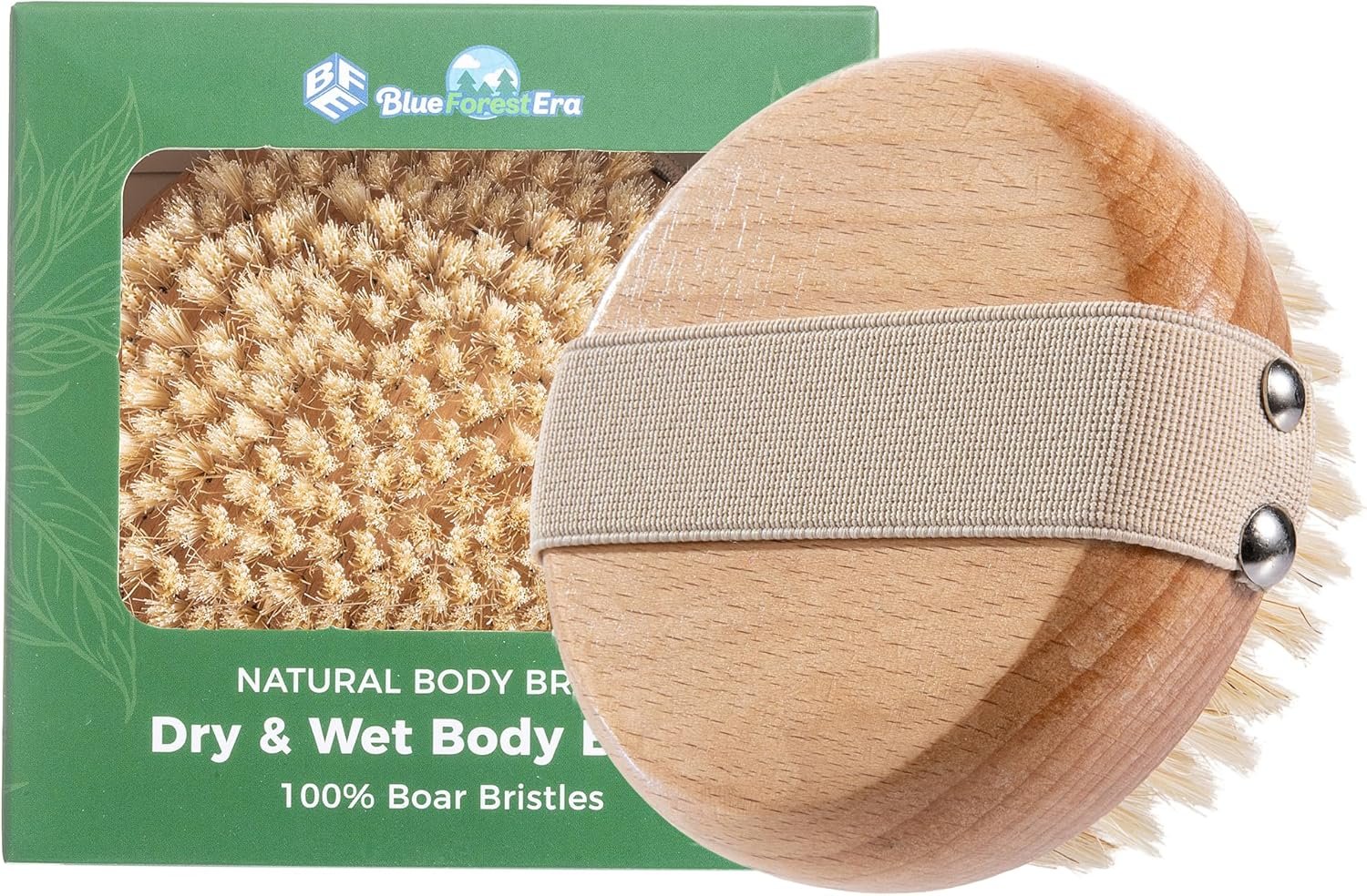 Round Dry Brushing Body Brush with Natural Boar Bristles for Cellulite Remover, Helps Lymphatic Drainage, Improve Circulation Exfoliation for Soft Skin, Body Scrub Deep Cleanse