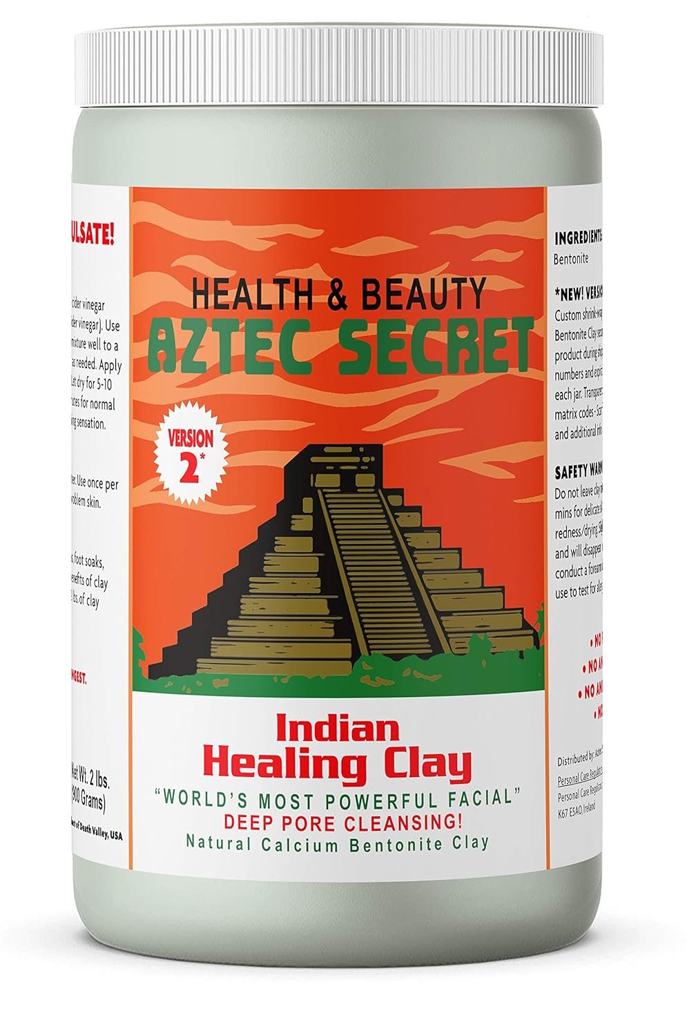 Aztec Secret – Indian Healing Clay – Deep Pore Cleansing Facial & Body Mask – The Original 100% Natural Calcium Bentonite Clay – New Version 2-32 Oz (Pack of 1)
