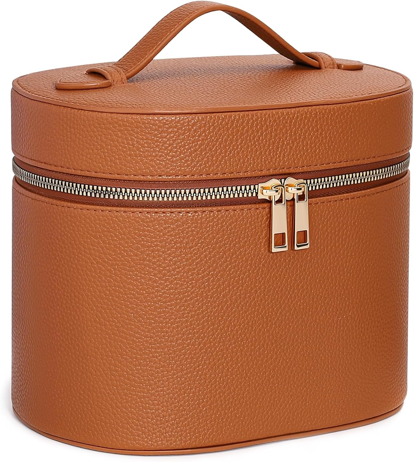 Makeup Bag Vanity Case for Women Leather Cosmetic Bag Makeup Organizer Case Portable Travel Toiletry Bag With Removable Compartments and Handle – Brown