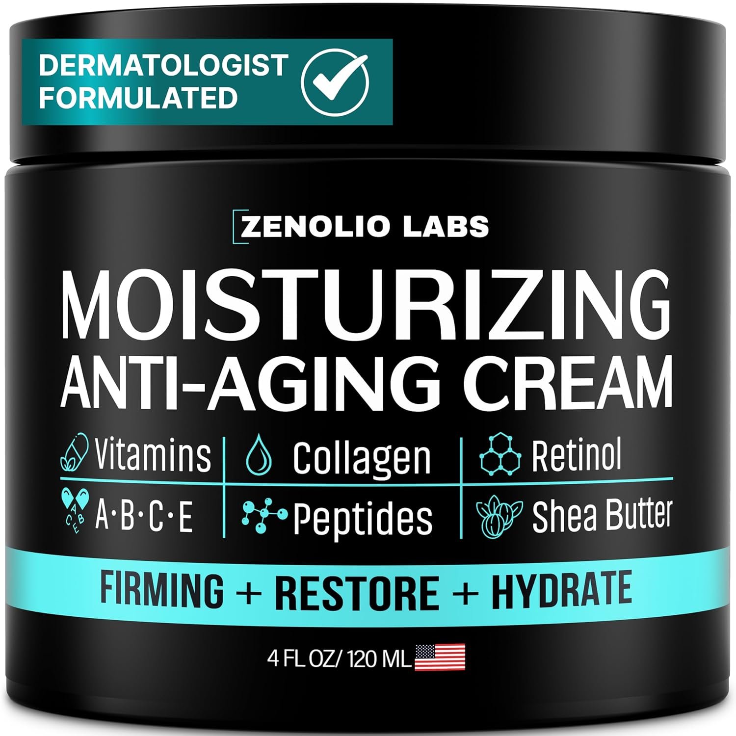 Mens Face Moisturizer Cream – Anti Aging & Wrinkle Face Cream – Mens Facial Moisturizer – Retinol, Collagen, Peptides, Vitamins E & A – Facial Skin Care – After Shave Lotion – Day & Night – 4 oz