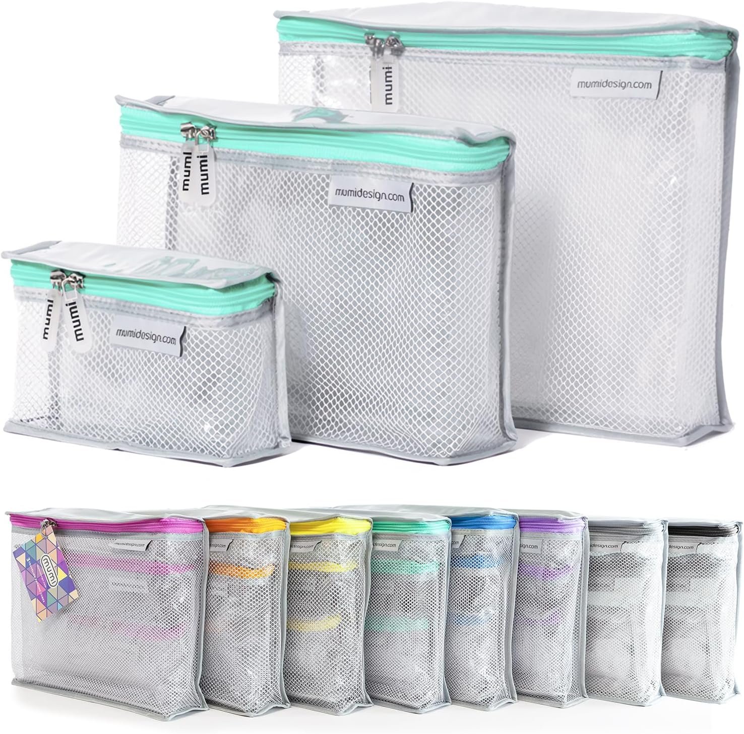 MUMI Travel Toiletry Bag Set of 3 – Clear TSA Approved Toiletry Bags for Women – Reusable Water-Resistant Makeup Organizer Pouches for Skincare, Cosmetics, Travel Accessories, Airport Packing – Aqua