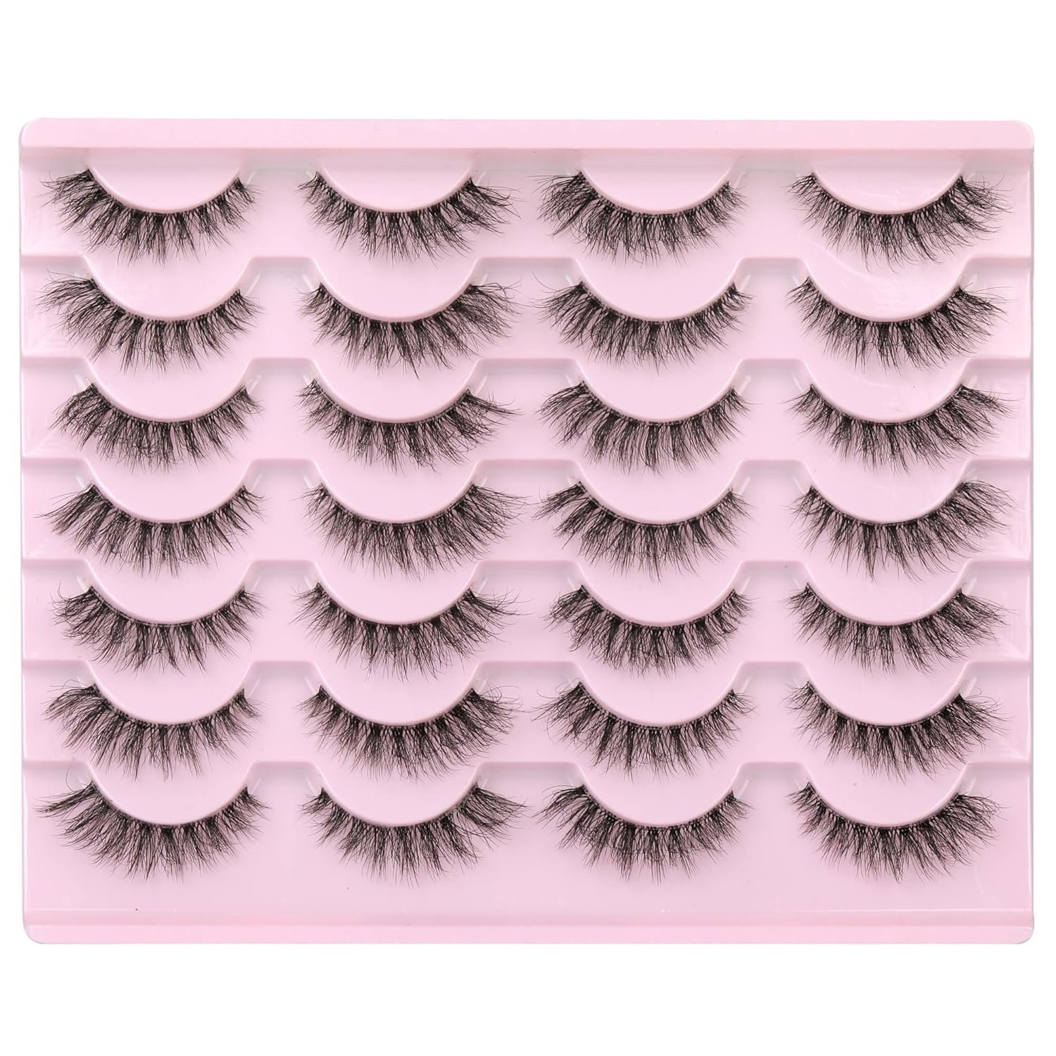 Newcally Lashes False Eyelashes Natural Look Lashes Mink Wispy 3D Volume Fake Eyelashes 5D Strip Cat Eye Lashes Pack Clear Lash Band Individual Eyelash 14 Pairs