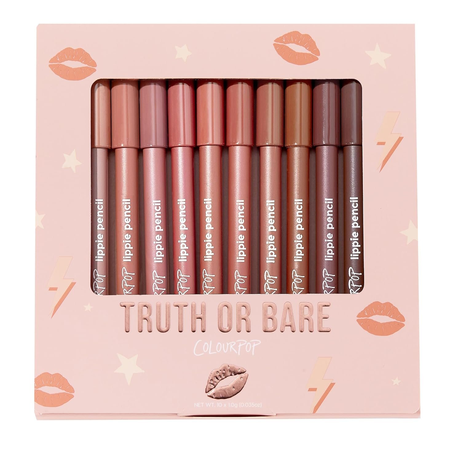 ColourPop Lippie Lip Pencil Vault – 10 High-Pigment, Long-Lasting & Sharpenable Lip Liners with High-Impact Color – Vegan, Cream Formula with Precise Application – Truth or Bare (0.04 oz)