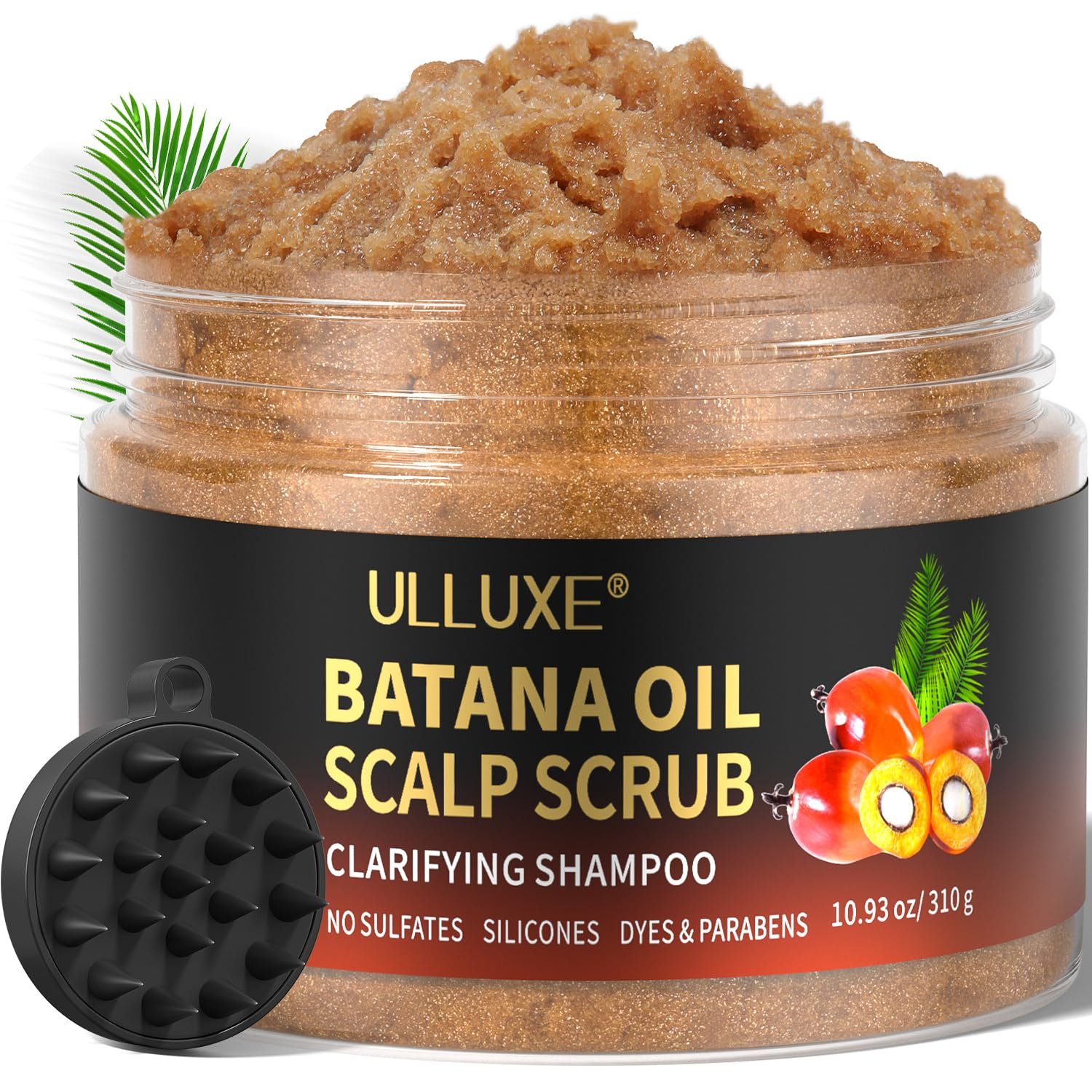 Scalp Scrub for Hair Growth, Scalp Exfoliator with Batana Oil & Rosemary, Deep Scalp Cleanser with Scalp Massager, 2-in-1 Clarifying Shampoo Hair Treatment, Buildup Removal, Itchy Relief, 10.93 oz