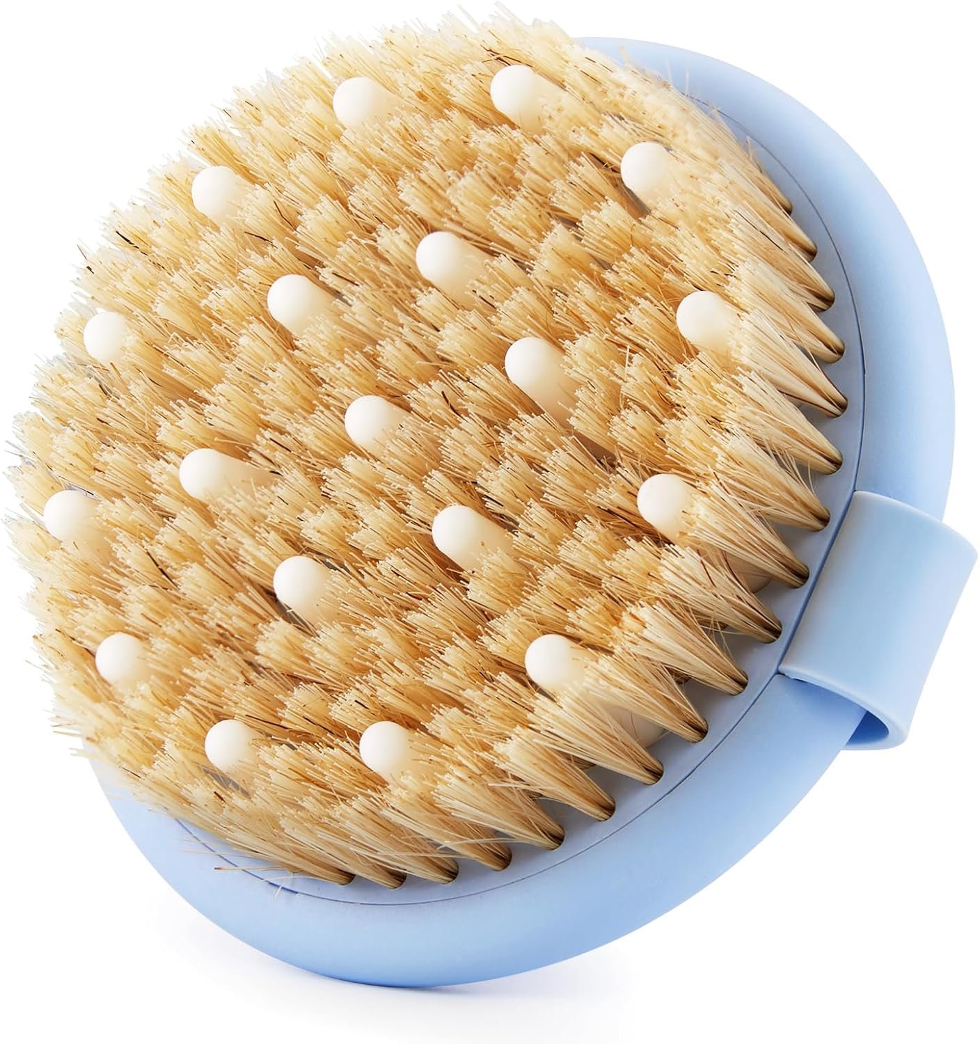 Dry Brushing Body Brush for Massage – Natural Boar Bristle Exfoliating Brush with Massage Nodes for Lymphatic Drainage, Cellulite, Blood Circulation Improving Skin Health for Women Men Elderly(Blue)