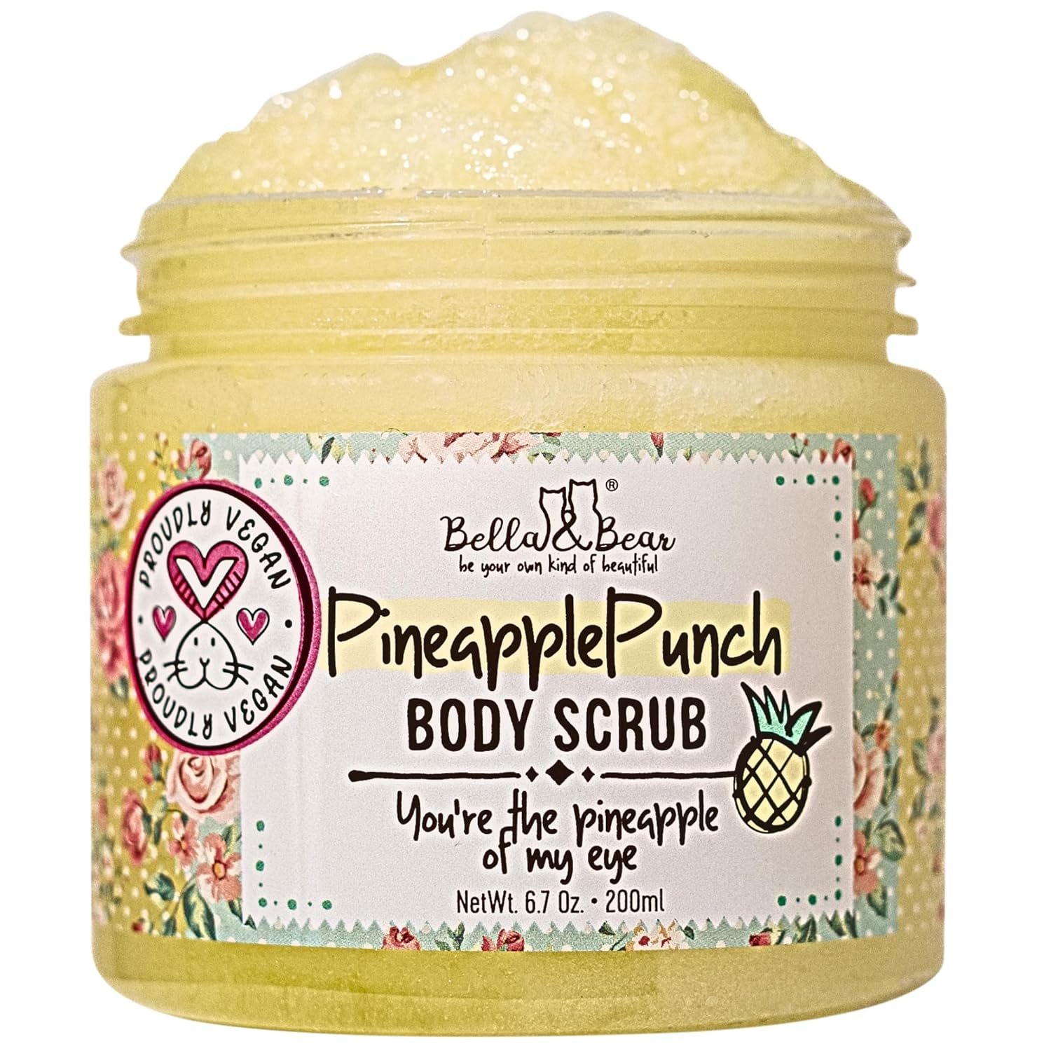 Bella & Bear Pineapple Body Scrub Exfoliator – Vegan Sugar Scrub for Smooth Skin, Fresh Pineapple Scent (6.7oz)